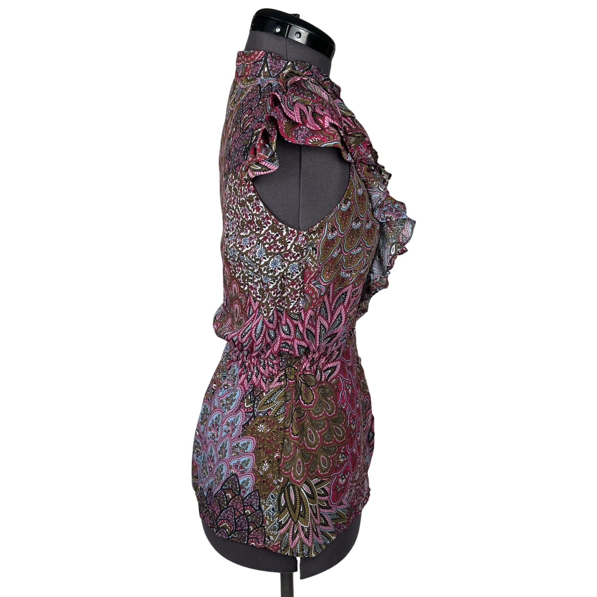 Other Ali & Kris Sleeveless Ruffled Top Elastic Waist V-Neck Chiff Size S / US 4 / IT 40 - 5 Thumbnail