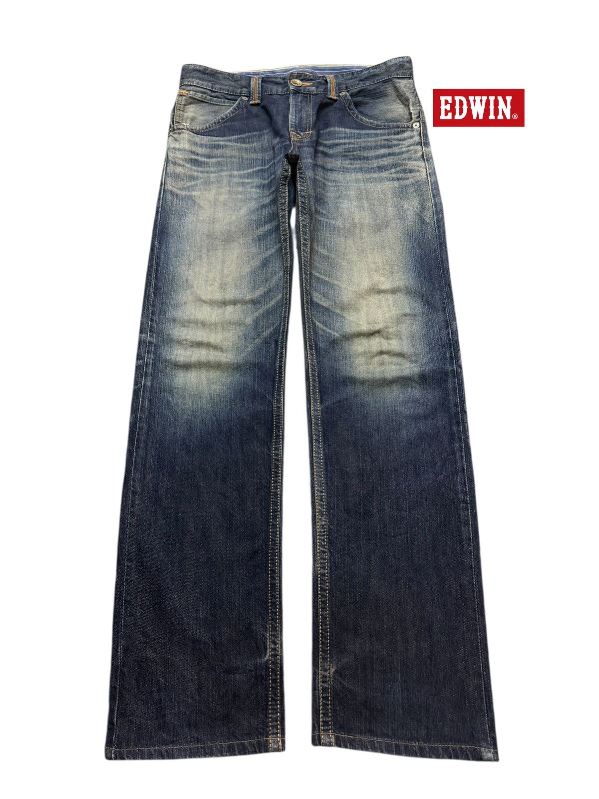 Edwin Vintage 90s Edwin XV Blue Faded Wash Whiskers Straight Leg Size US 34 / EU 50 - 1 Thumbnail