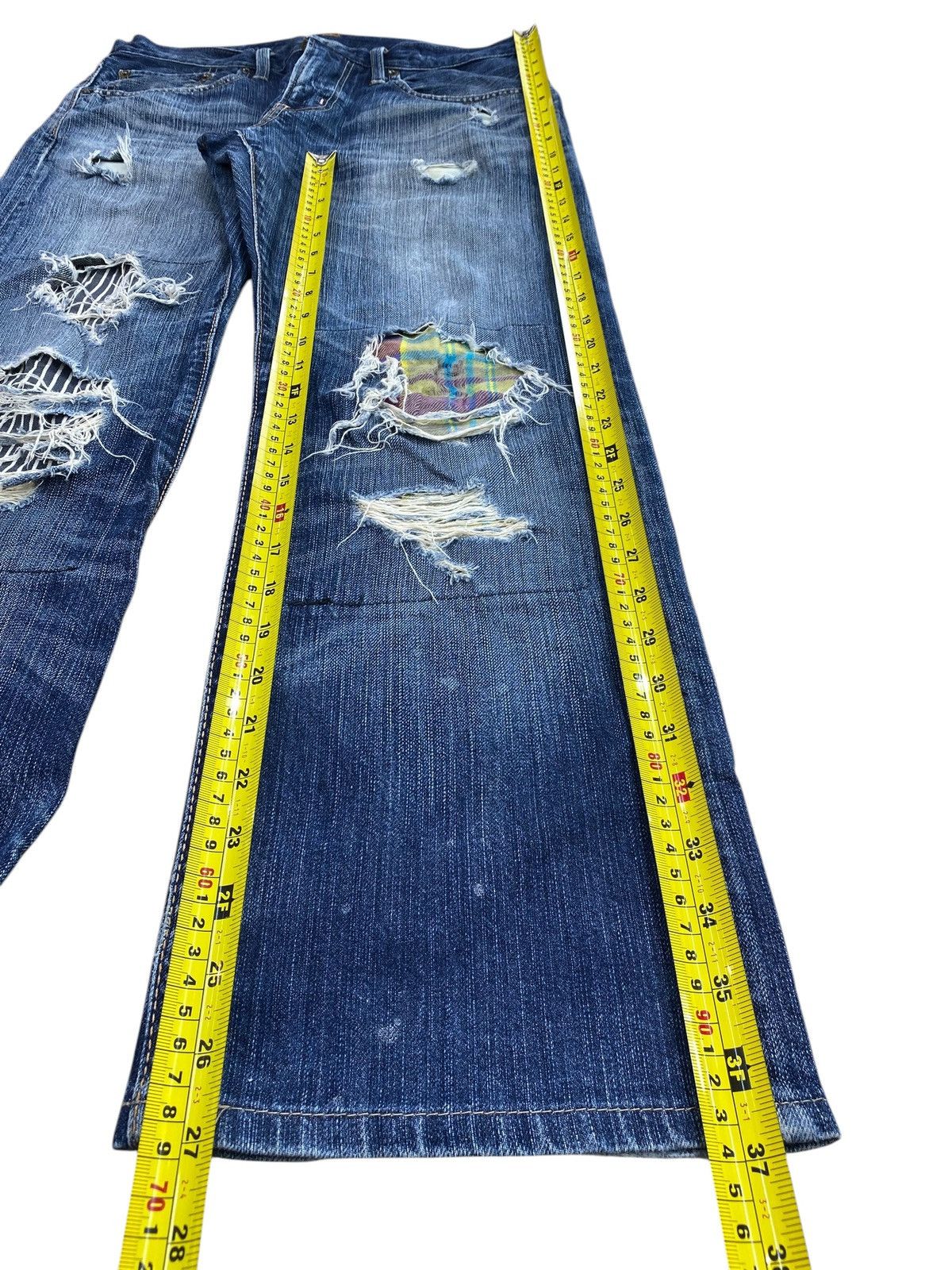 Edwin Vintage Edwin 503 Blue Wash Distress Patch Style Loose Jeans Size US 31 - 12 Thumbnail