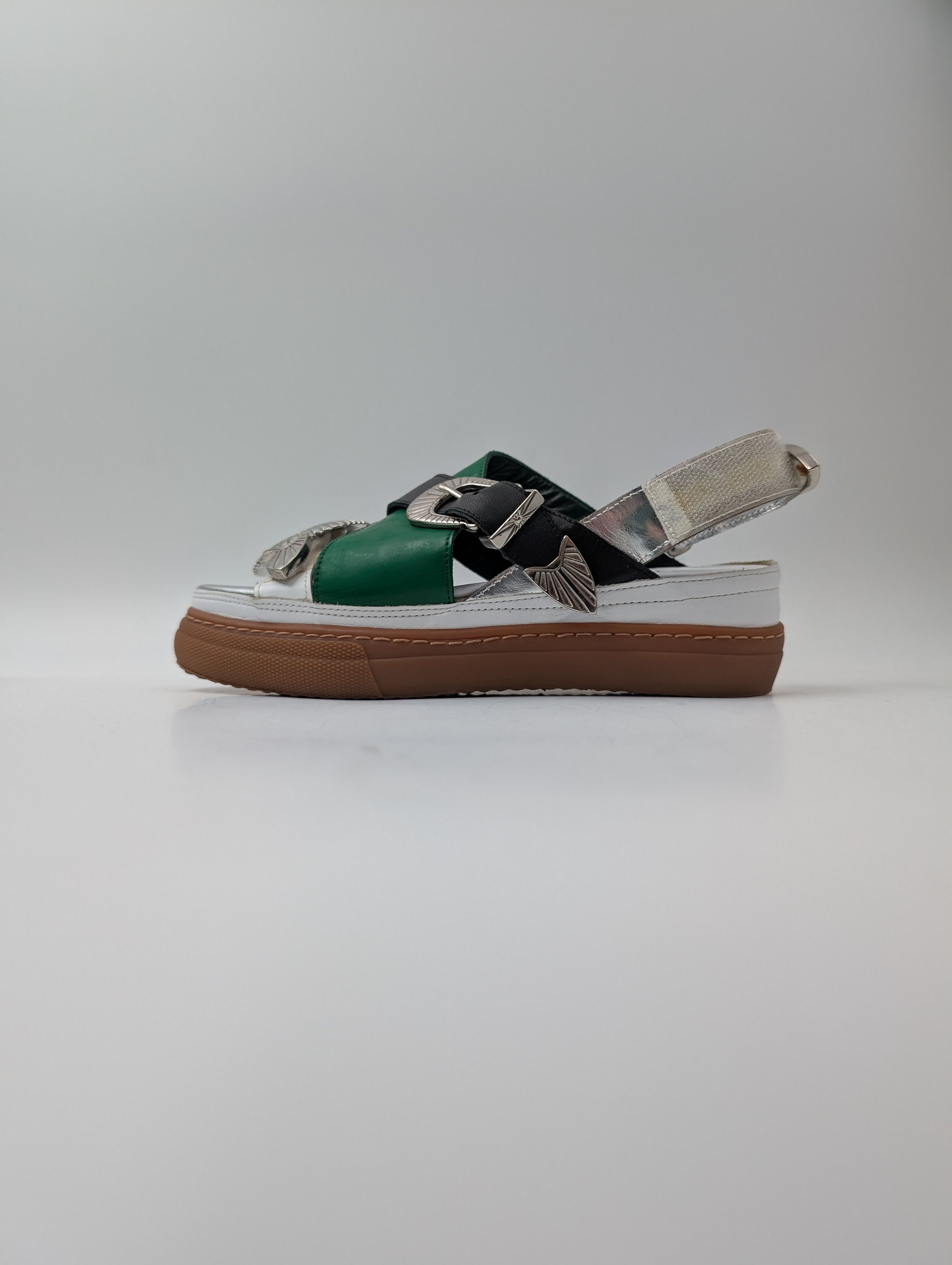 Toga Pulla Green And Silver Open-Toed Shoes With Iconic Detail Size US 5 / IT 35 - 2 Thumbnail