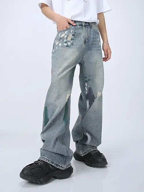 VIBE distressed grunge faded paint baggy jeans Size US 28 / EU 44 - 8 Thumbnail