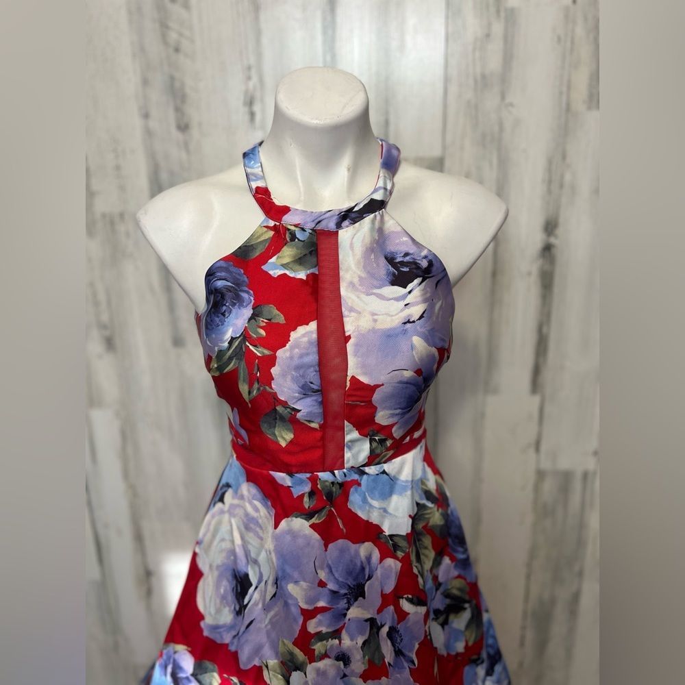 Other Dear Moon Floral Halter Maxi Dress Red Blue Size 3 XS/S Size XS / US 0-2 / IT 36-38 - 3 Thumbnail