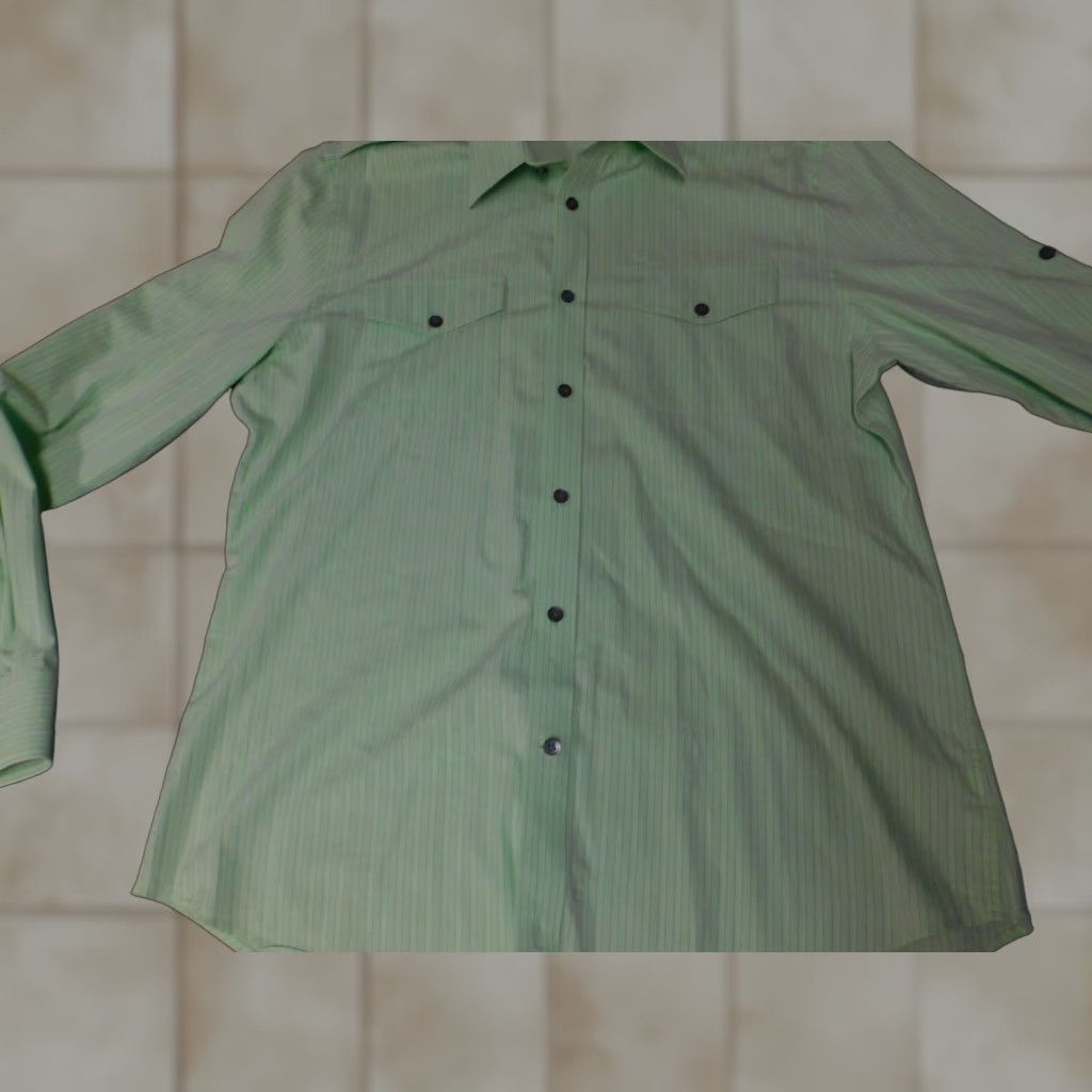 Express Express Mens Shirt Large Green Striped Button-Down Collared Long Sleeve Knit Cotton Regular Size L Size US L / EU 52-54 / 3 - 1 Thumbnail