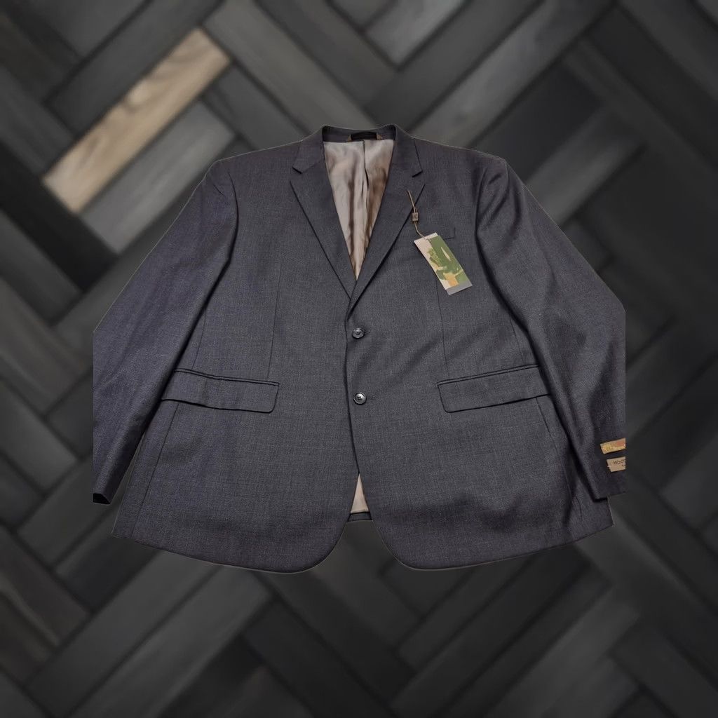 Pronto Uomo Prontomoda Suit Jacket Mens 48S Charcoal Merino Wool Oxford 2B Short Notch 2-Button Single-Breasted Wool Oxford 2P Formal Business Mens Size 48R - 1 Thumbnail