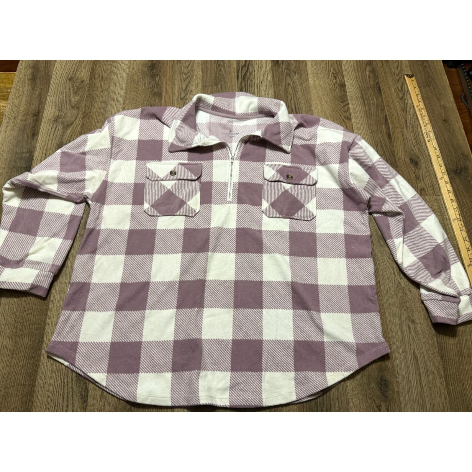 Vintage Cuddl Duds Sweater Womens 1X Purple White Plaid Quarter Zip Pullover Size XL / US 12-14 / IT 48-50 - 2 Thumbnail