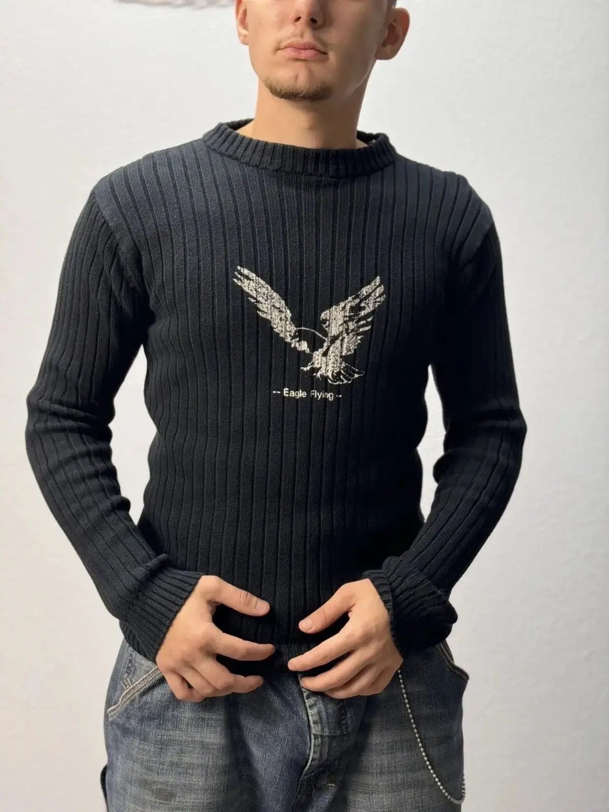 Japanese Brand × Vintage Vintage Y2K Distressed Striped Sweater Faded knit Y2K Effect Size US M / EU 48-50 / 2 - 1 Thumbnail