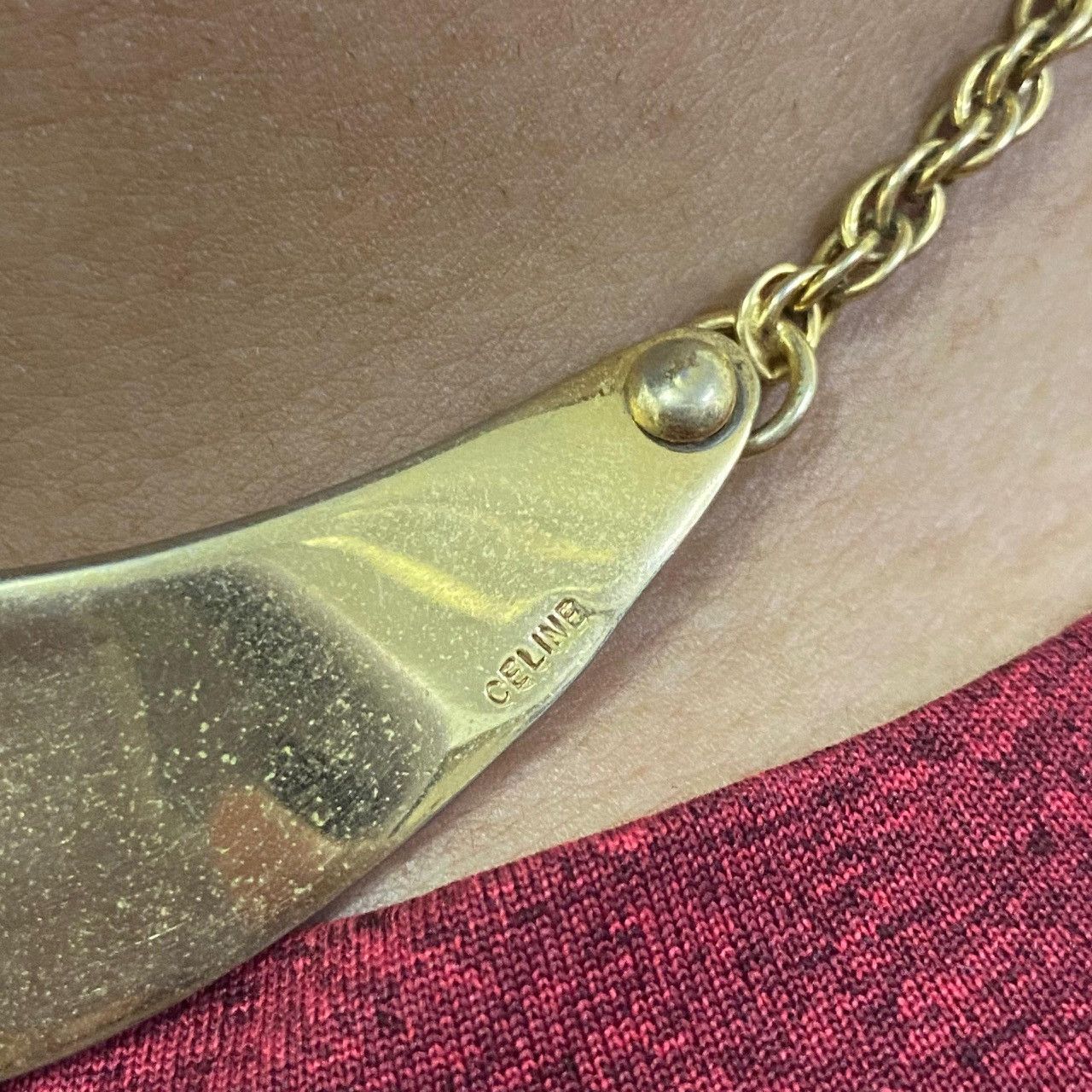 Celine Celine Vintage Gold Collar Necklace with Chain – Shield Logo Size ONE SIZE - 7 Thumbnail
