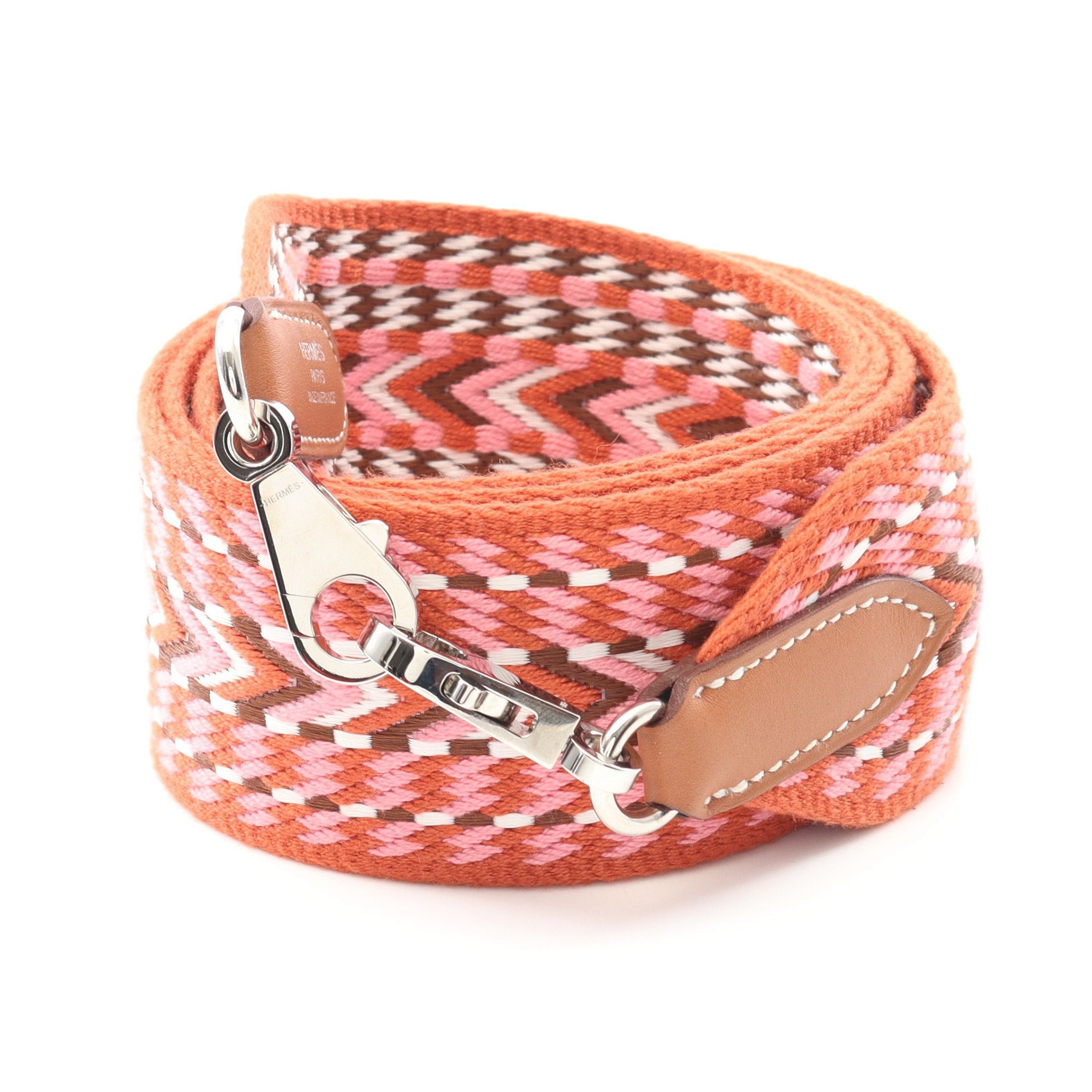 Hermes Hermes Sangle Zigzag Shoulder Strap Canvas Veau Swift Orange Brown Multicolor Silver Hardware Y Stamp Size ONE SIZE - 1 Thumbnail