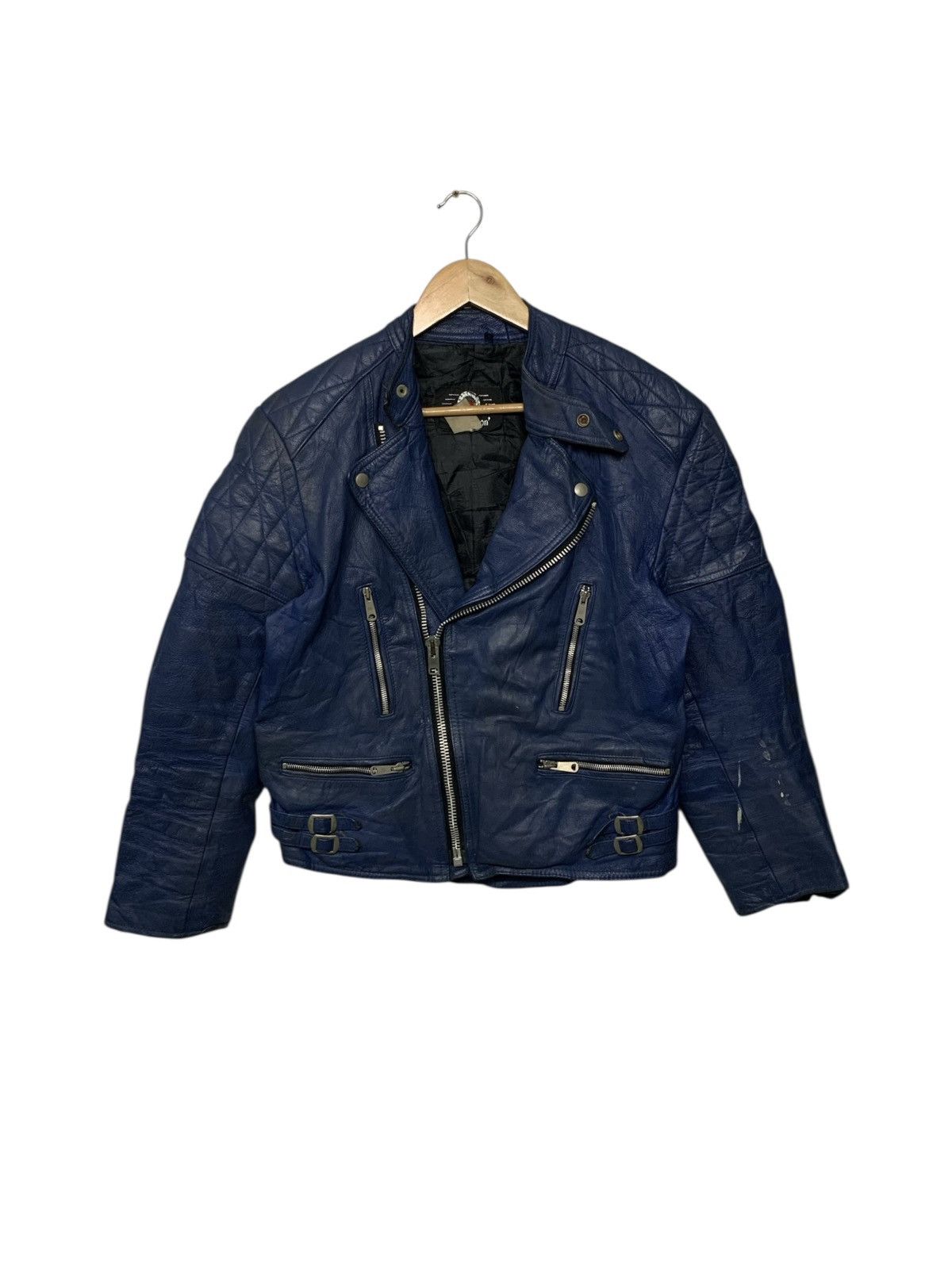 Branded Leather Rare Vintage Waddington Double Collar Blue Leather Jacket Size US M / EU 48-50 / 2 - 1 Thumbnail