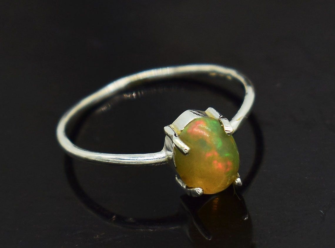 Handmade Ethiopian Opal Ring: Handmade 925K Silver, Multi-Fire Size ONE SIZE - 1 Thumbnail