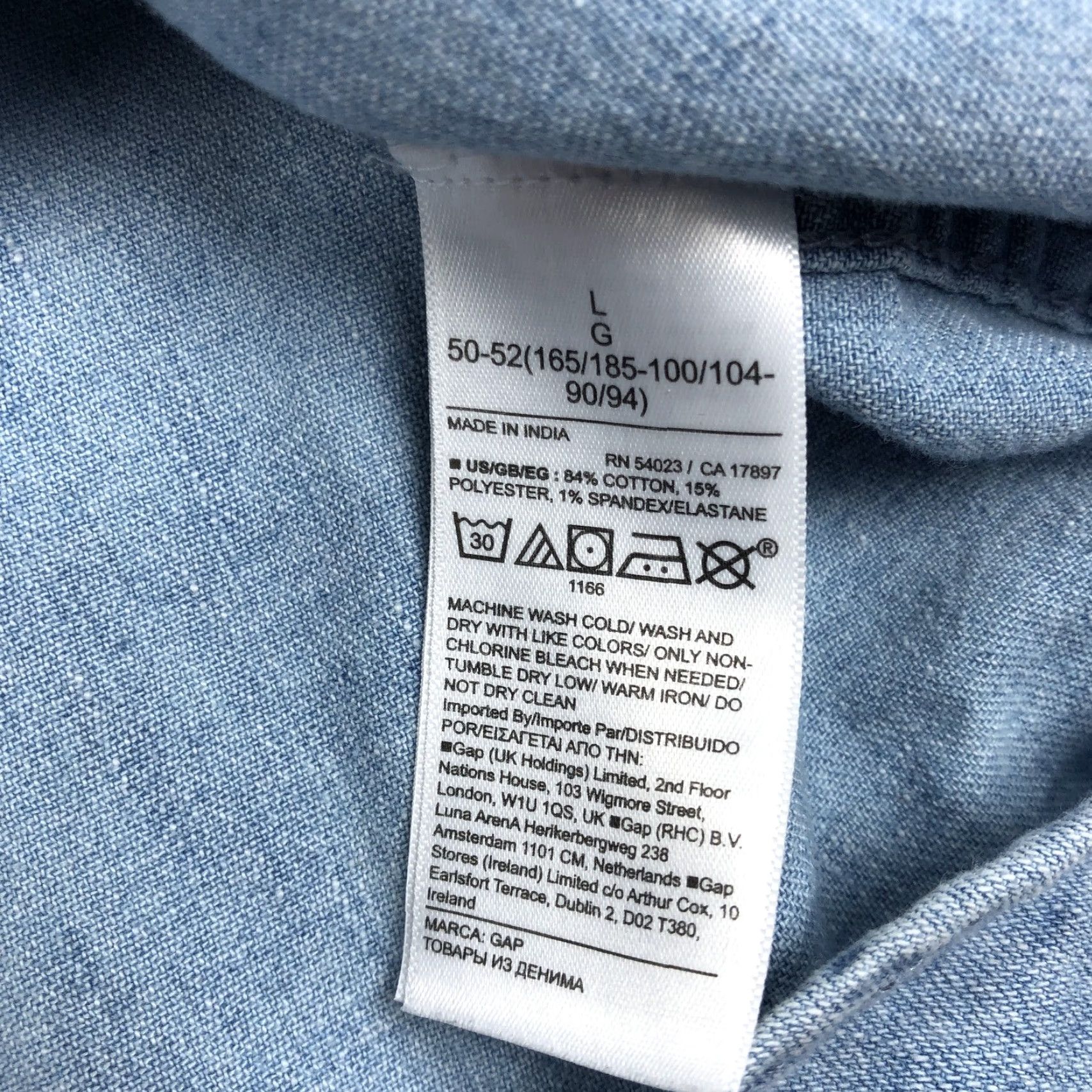 Gap GAP Men's Light Indigo Denim Button-Down Shirt Long Sleeve Casual Size L Model FA21 LS 1 PKT Size US L / EU 52-54 / 3 - 7 Thumbnail