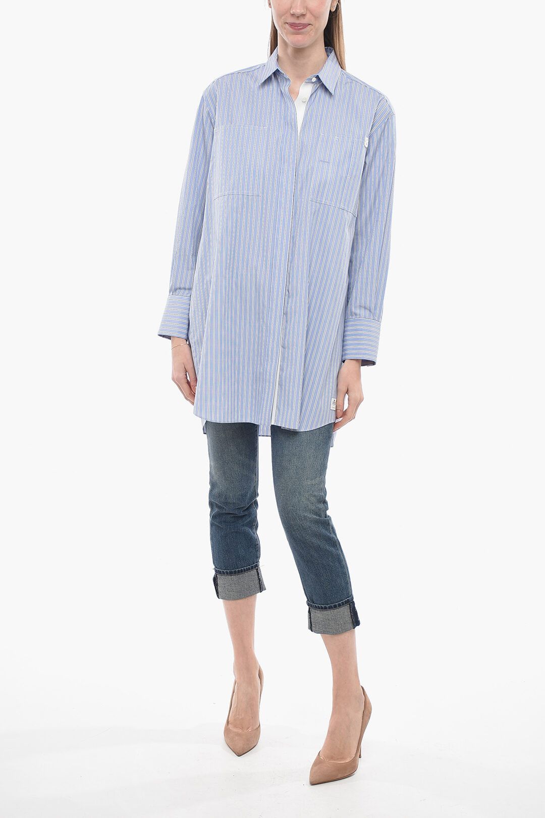Sacai og1mm0724 Popeline Cotton Long Shirt in Light Blue Size M / US 6-8 / IT 42-44 - 4 Thumbnail