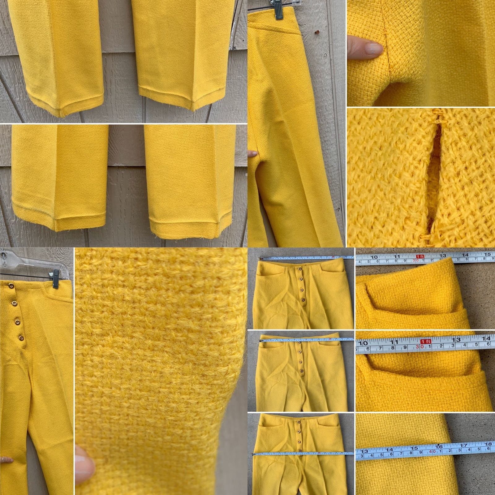 Bell VINTAGE Bronson Of California Button Fly Hip Hugger Bell Bottom Pants 1960s 27.5 in Waist 13 3/4” Hip 17 1/2” Inseam 27 3/8” Yellow Womens/Boys? Size 28" / US 6 / IT 42 - 8 Thumbnail
