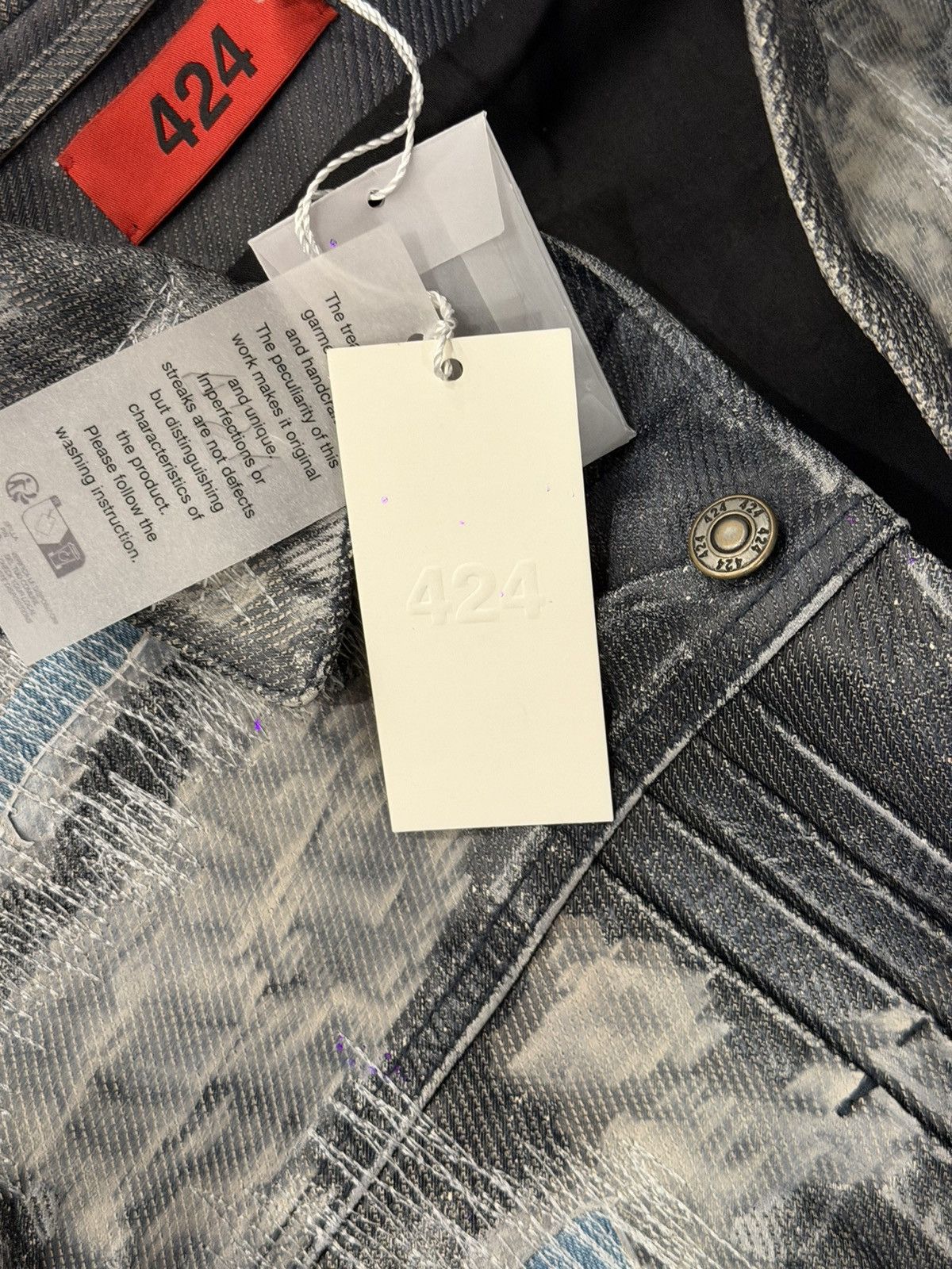 424 Men's Gray Denim-Effect Trucker Leather Jacket Size US M / EU 48-50 / 2 - 4 Thumbnail