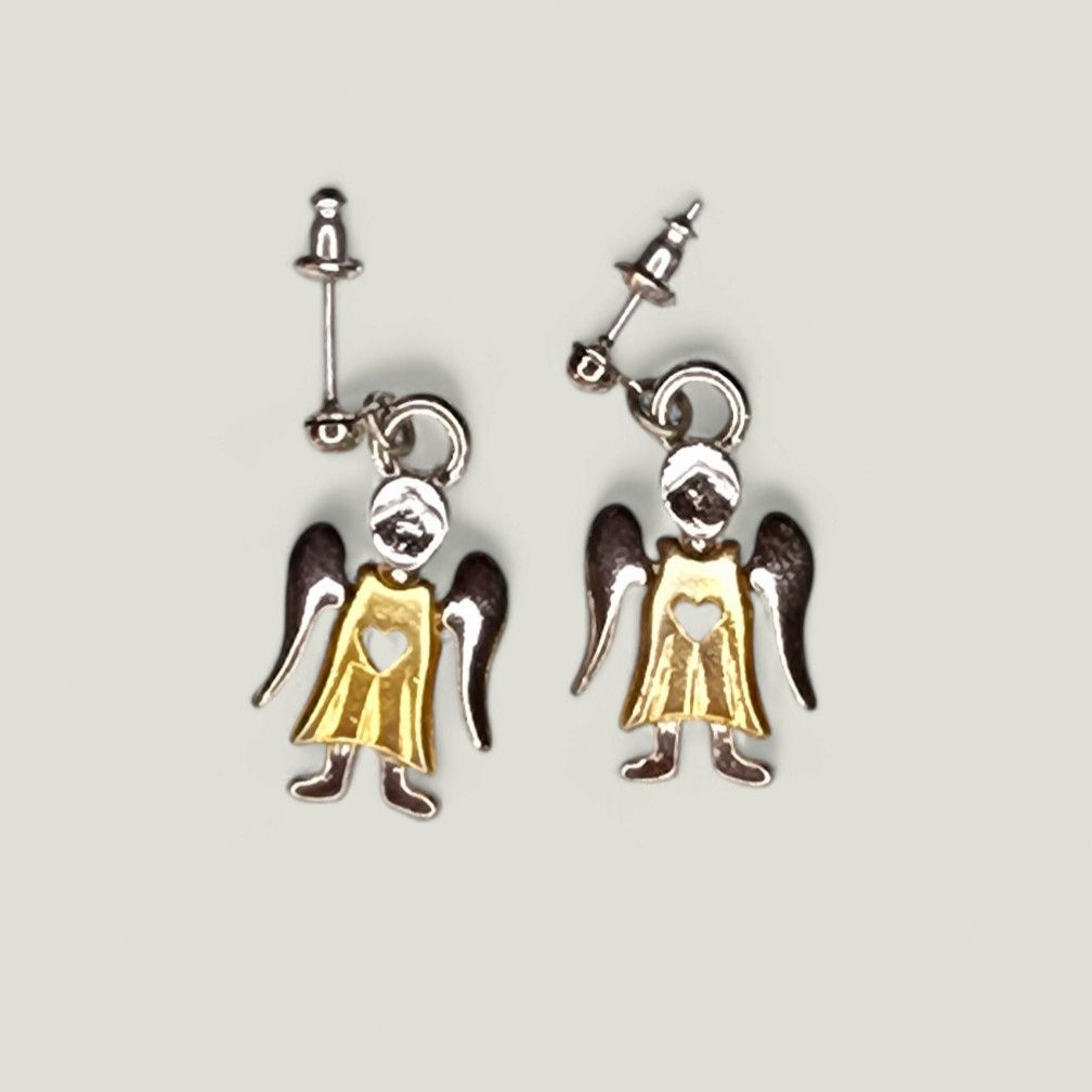 Other ADORABLE Two-Tone ANGEL Dangle Pierced Earrings Signed GCI Size ONE SIZE - 1 Thumbnail