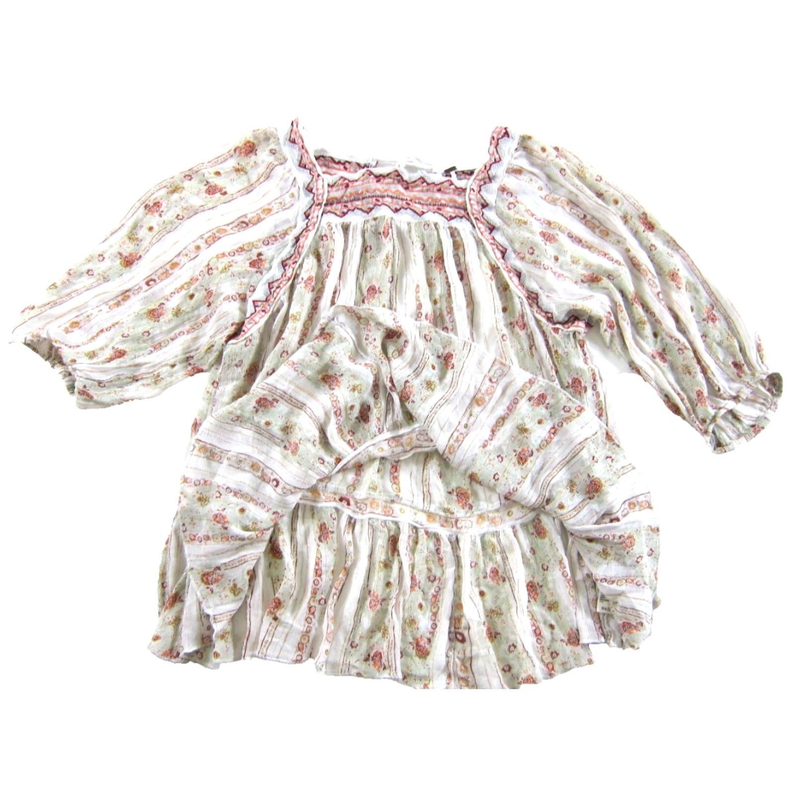 Free People Free People Blouse Womens XS Pink Floral Sheer Rayon Peasant Size XS / US 0-2 / IT 36-38 - 4 Thumbnail
