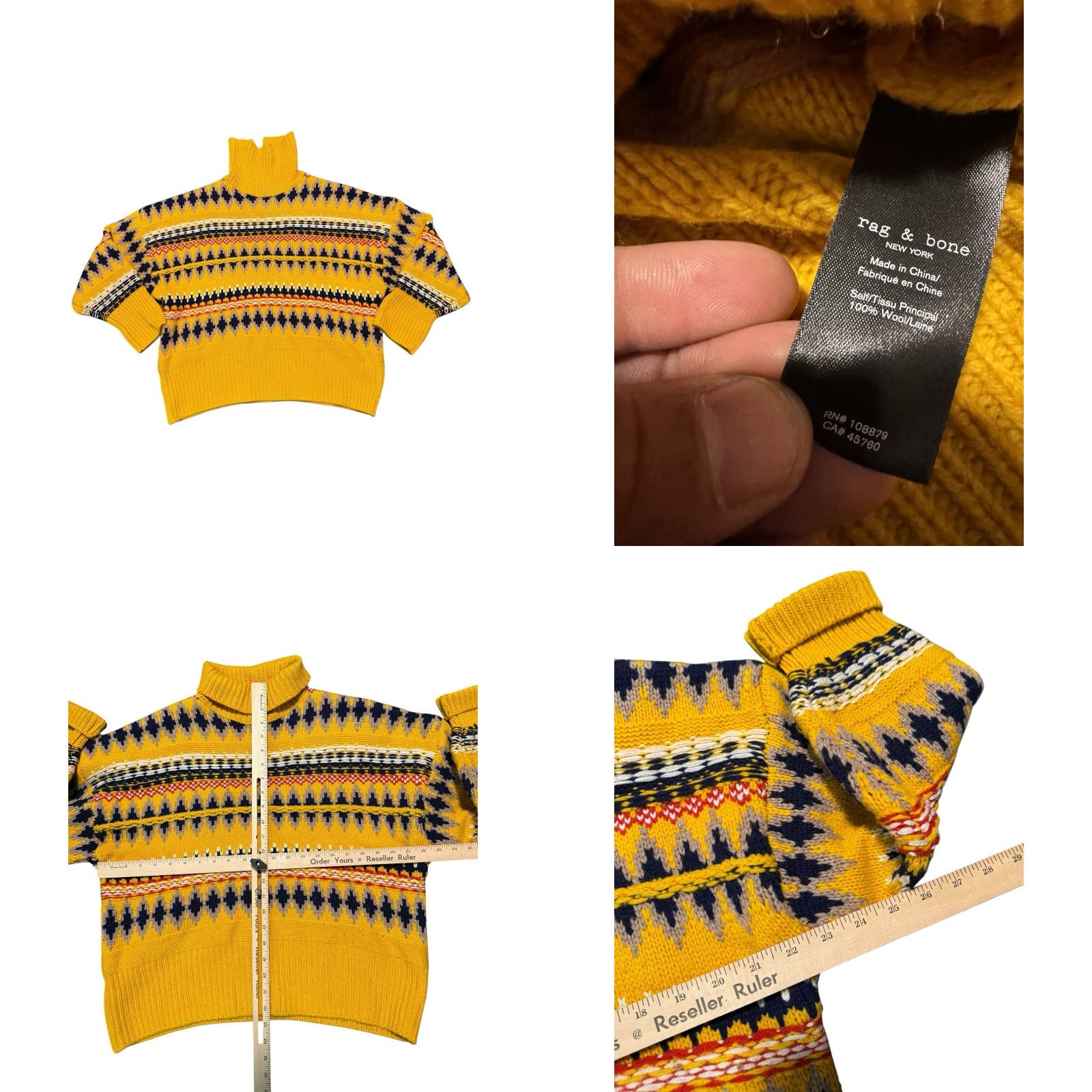 Rag & Bone RAG & BONE Wool Willow Fair Isle Yellow Turtleneck Sweater Size Small Size S / US 4 / IT 40 - 8 Thumbnail