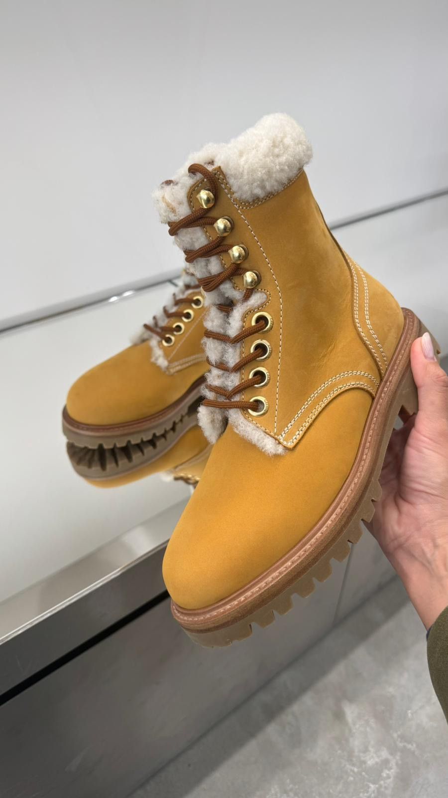 Celine Lace Up Shearling Boots
