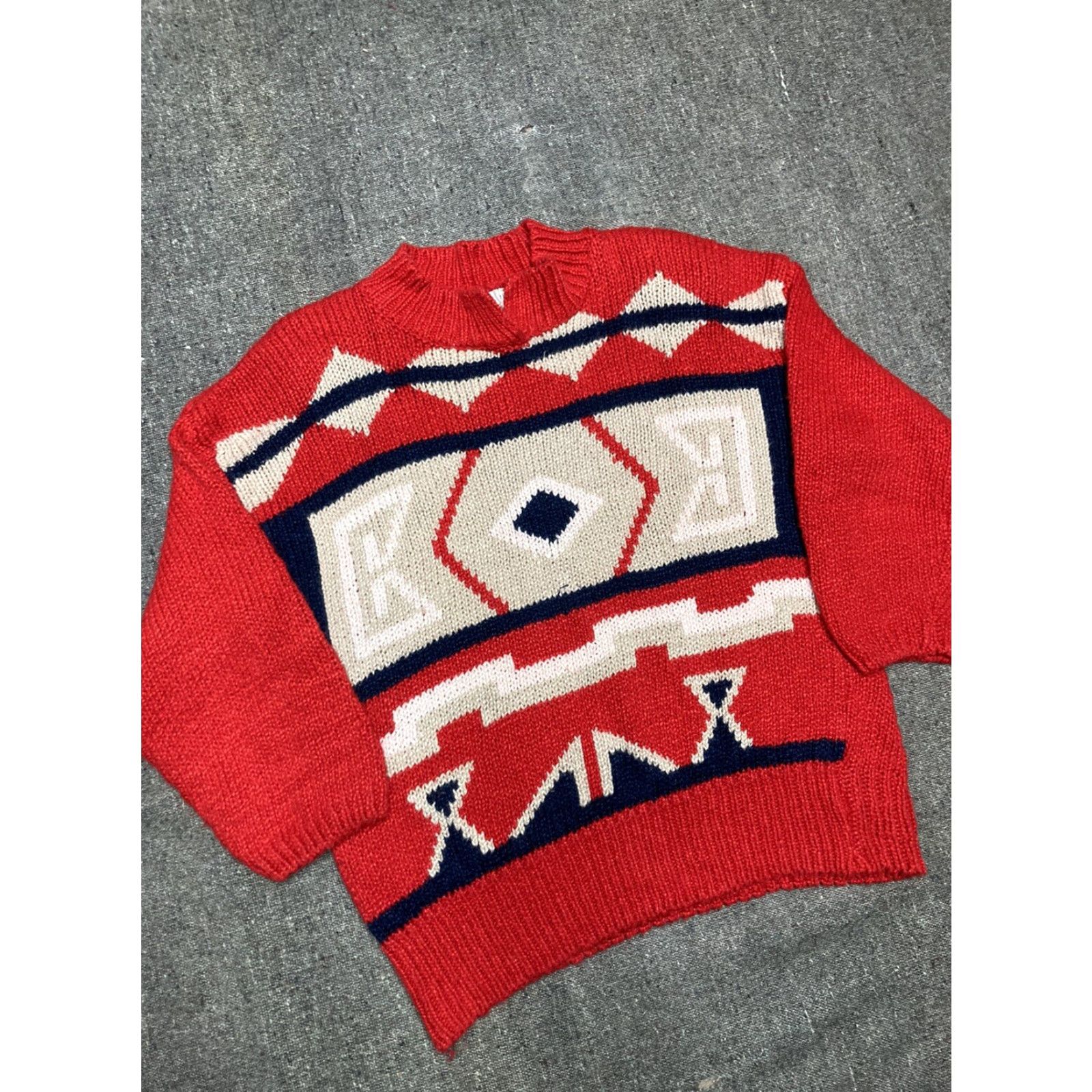 Vintage VINTAGE ramie cotton knit sweater chunky thick Aztec geometric design womens Lg Size L / US 10 / IT 46 - 2 Thumbnail