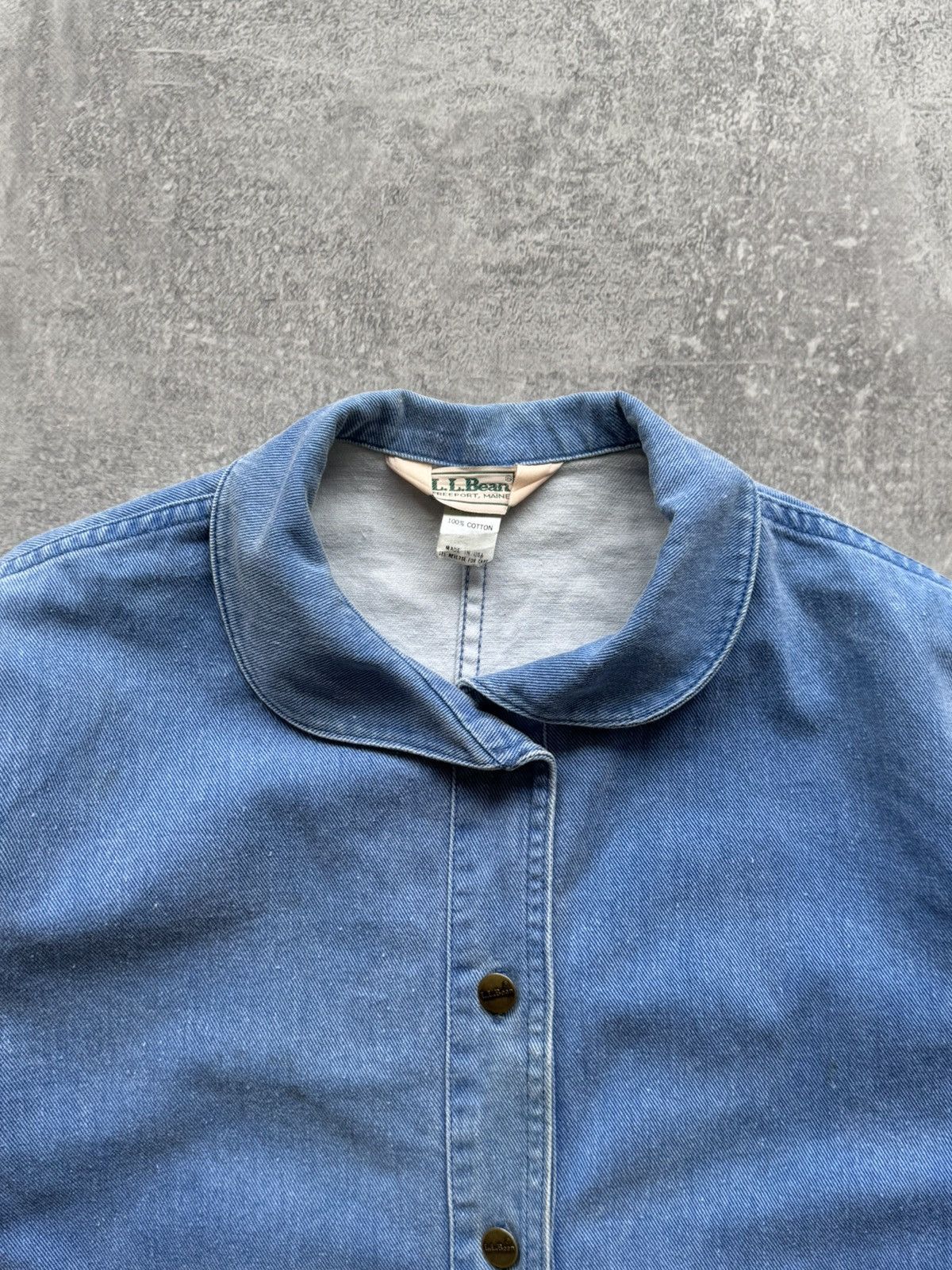 L.L. Bean 80s LL Bean Peter Pan Collar Chambray Chore Jacket Work Wear Size US L / EU 52-54 / 3 - 4 Thumbnail
