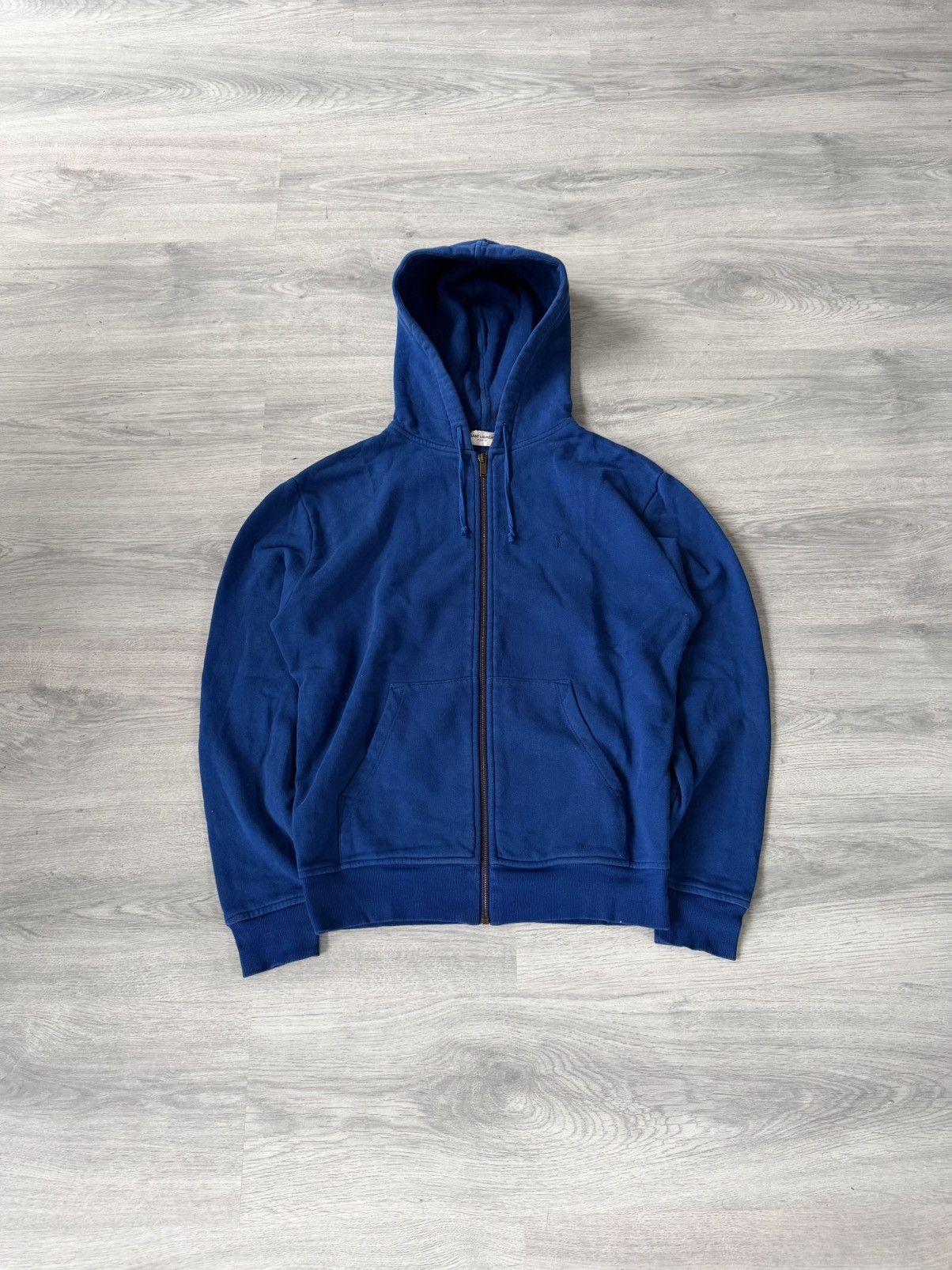 Saint Laurent 2020 Embroiderd YSL Blue Logo Zip Up Hoodie