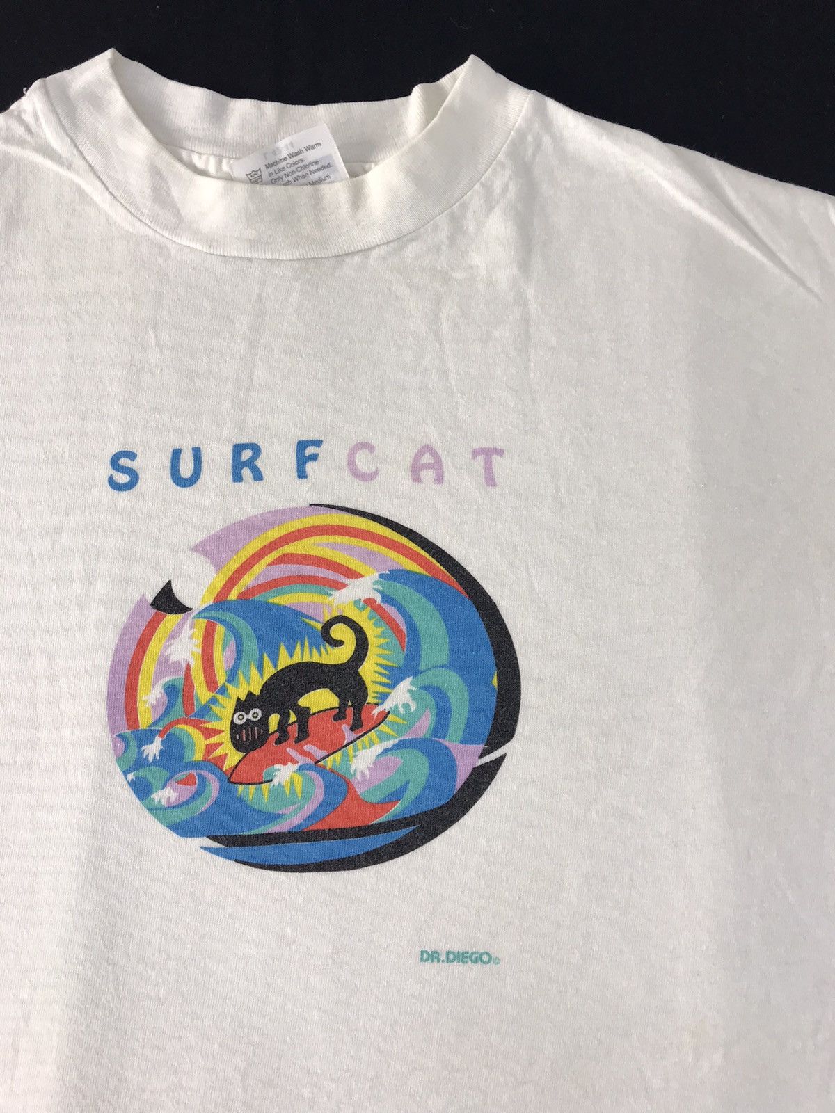 Vintage 80s Surf Cat Hawaii Nicholas Black Dr Diego Line Tee Size US M / EU 48-50 / 2 - 4 Thumbnail