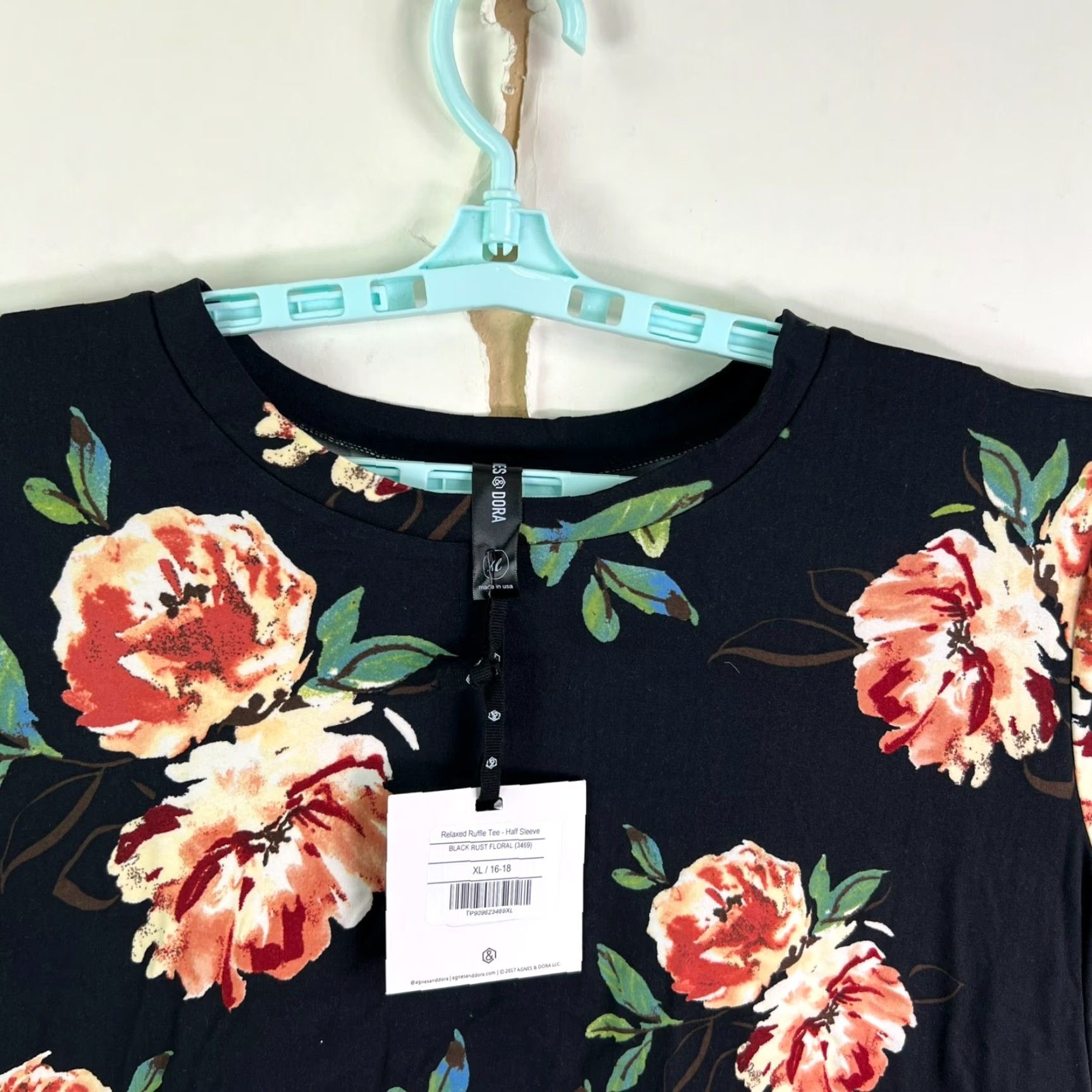 Vintage Agnes & Dora Relaxed Floral Top Womens XL Black NWT Ruffle Flutter Sleeve Round Neck Blouse Tunic Short Sleeve Size XL / US 12-14 / IT 48-50 - 4 Thumbnail