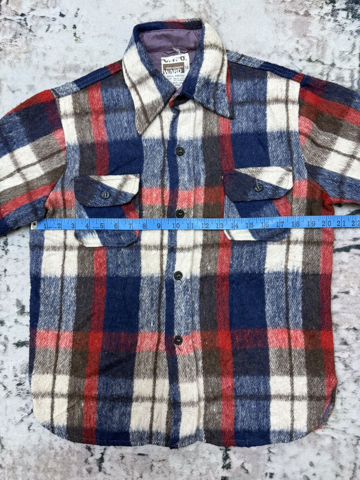 CPO Vintage 70s C.P.O Montgomery Ward Wool Flanel ButtonUp Shirt Size US S / EU 44-46 / 1 - 7 Thumbnail