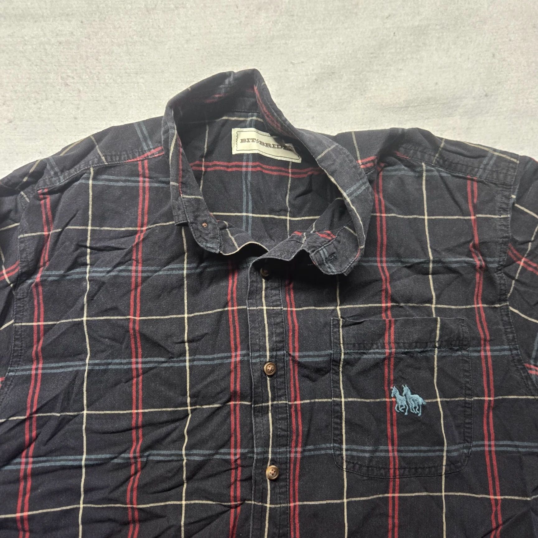 Vintage Bit & Bridle Shirt Button-Up Black 100% Cotton Long Sleeve Adult Men L Plaid Casual Fall Winter 90s Horse Mens Size US L / EU 52-54 / 3 - 2 Thumbnail