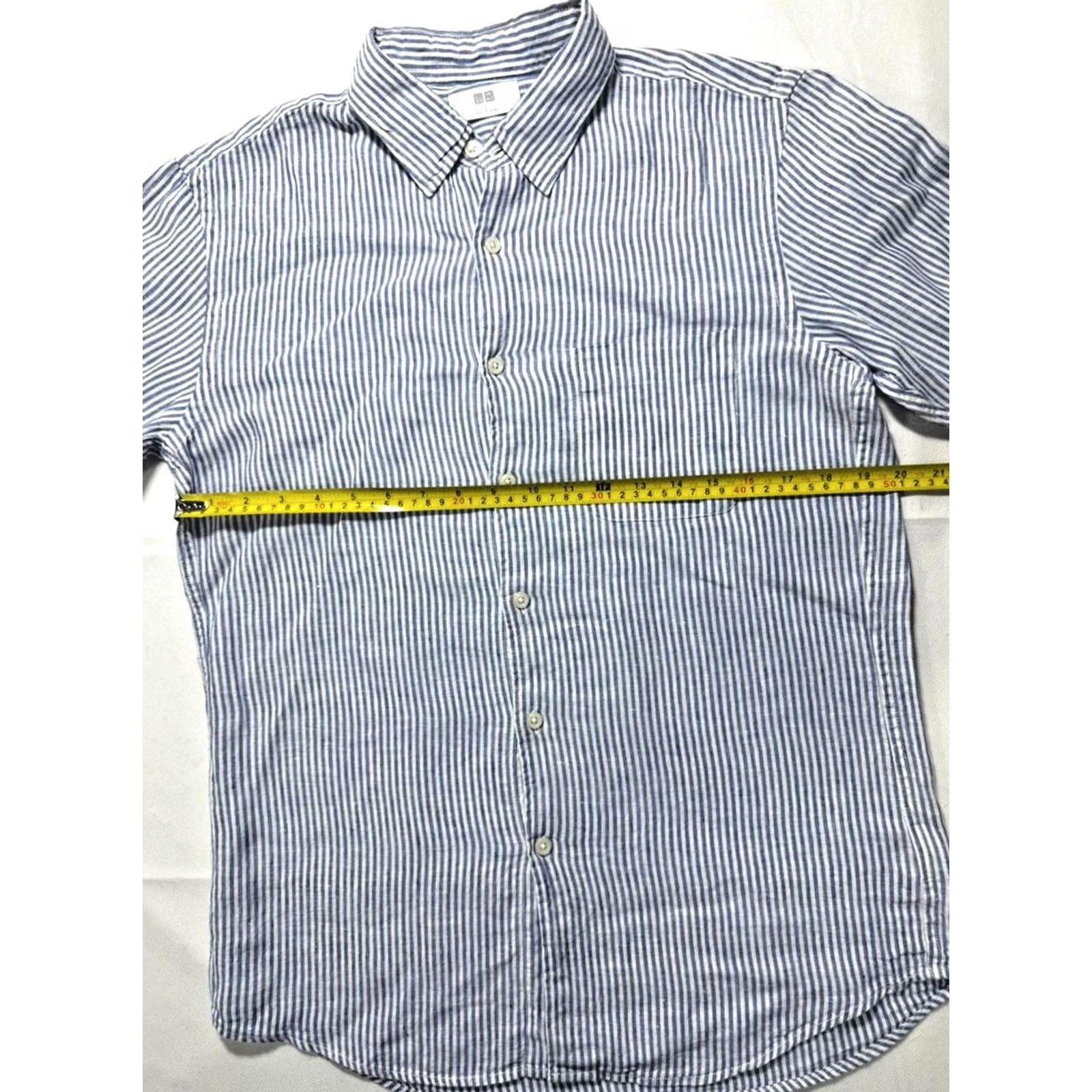 Uniqlo Uniqlo Blouse - Linen, Striped, Button, Collared, Long Sleeve, Blue/White - Size L - Casual Women's Top Size L / US 10 / IT 46 - 7 Thumbnail