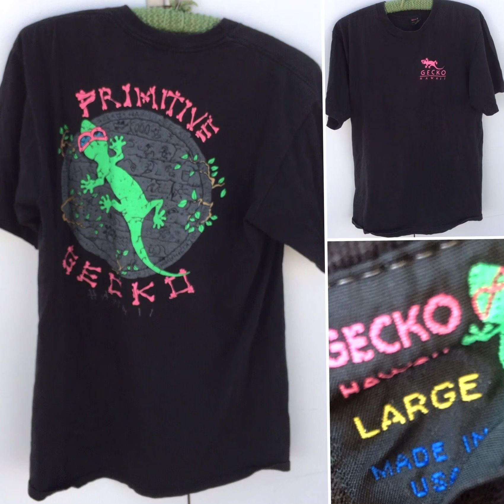 Vintage VINTAGE Gecko Hawaii Neon Graphics T-Shirt Made In USA 80s 90s Size L Mens Black 100% Cotton Graphic Tee Short Sleeve Vintage Look Size US L / EU 52-54 / 3 - 2 Thumbnail