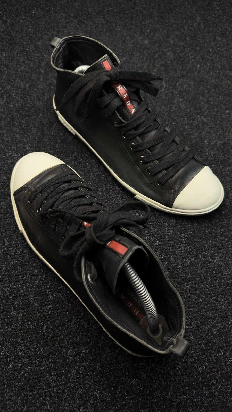 Prada Prada Red Tab Leather High Top Sneakers Size 8.5 EU 41 Black Size US 8.5 / EU 41-42 - 7 Thumbnail