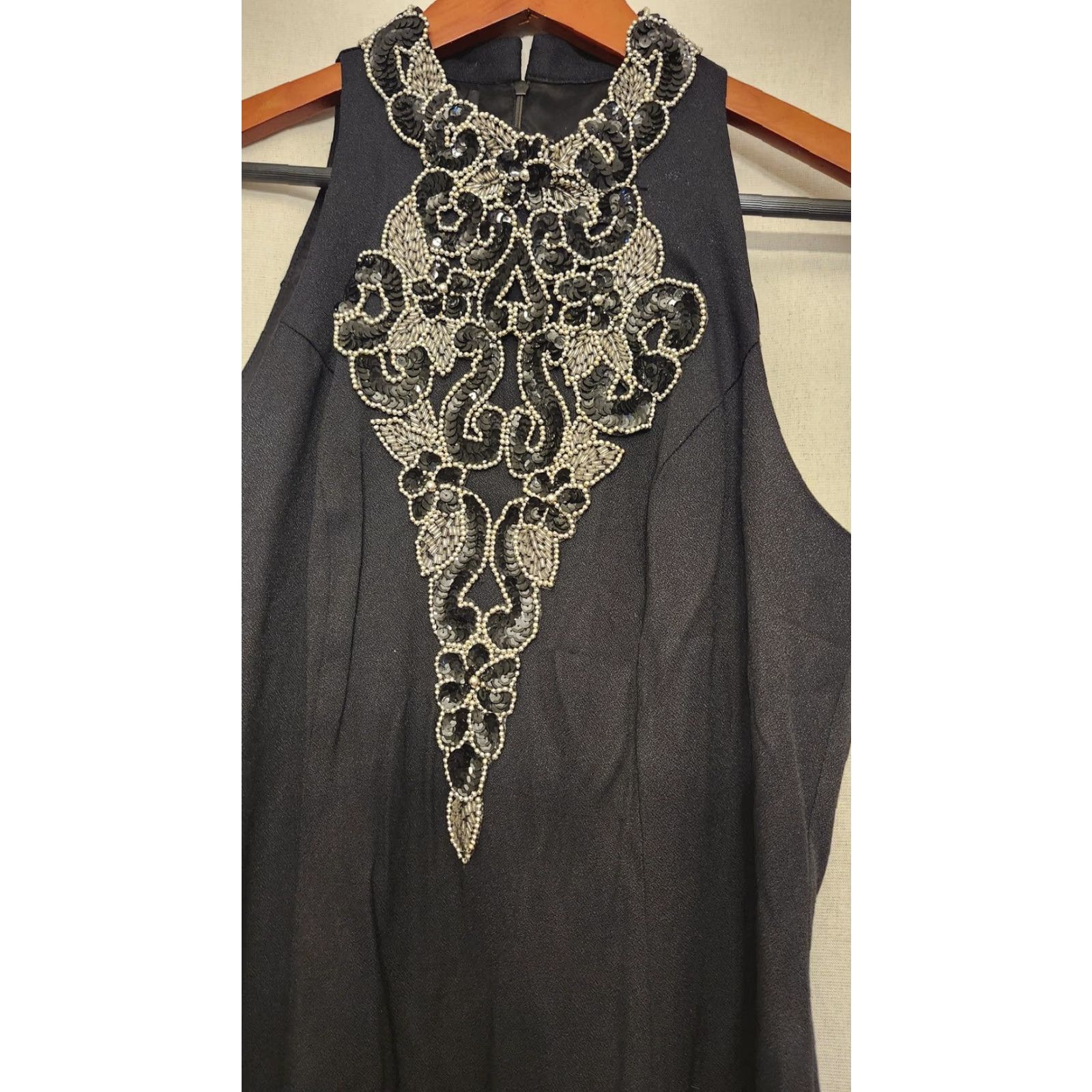 Vintage VINTAGE Barbara Taylor Paris New York Womens Maxi Evening Gown Beaded Black 90s Medium Beaded Dress Formal Nightwear Size M / US 6-8 / IT 42-44 - 3 Thumbnail