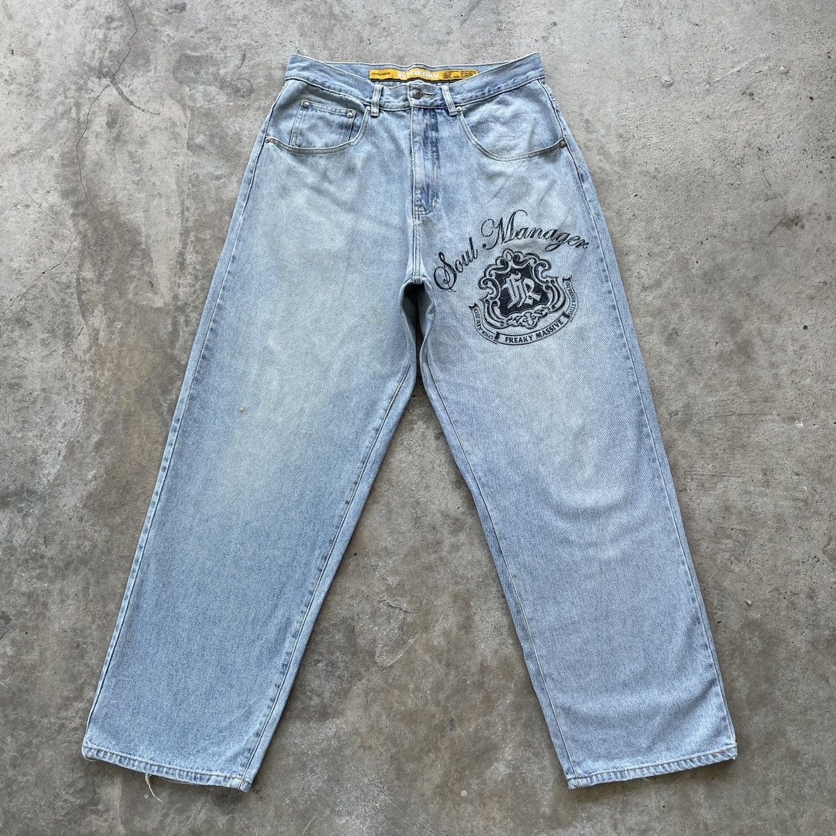 Japanese Brand RARE🔥 Vintage Freaky Soul Baggy Faded Denim Jeans Pants W33 Size US 33 - 1 Thumbnail