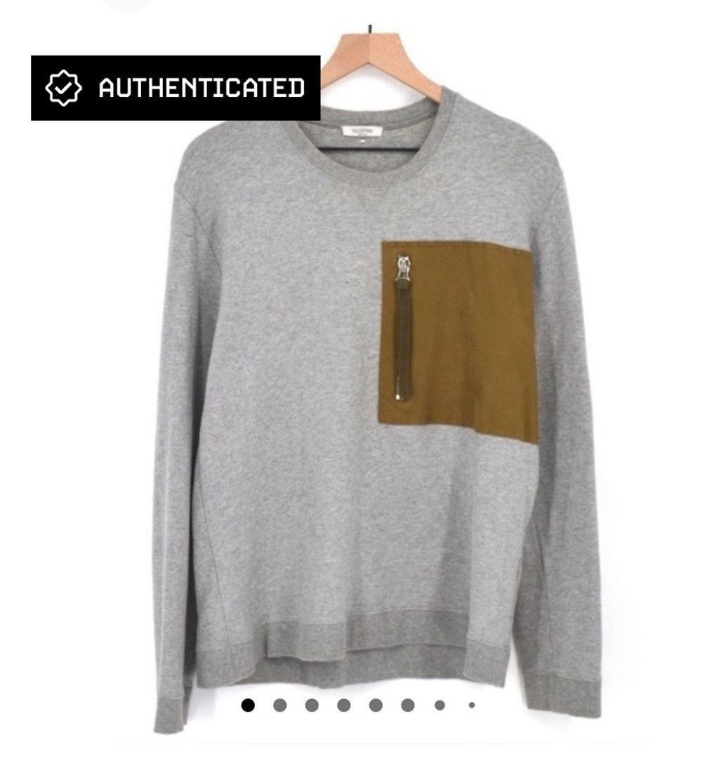 Valentino Valentino Made in Italy Gray Crewneck Contrast Zip Pocket –M Size US M / EU 48-50 / 2 - 2 Thumbnail