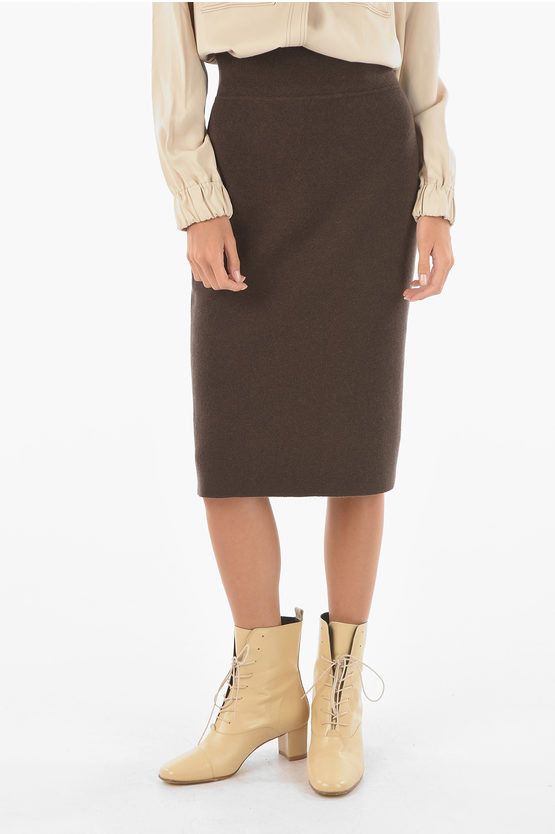 image of Agnona Cashmere Pencil Longuette Skirt in Brown, Women's (Size Medium)