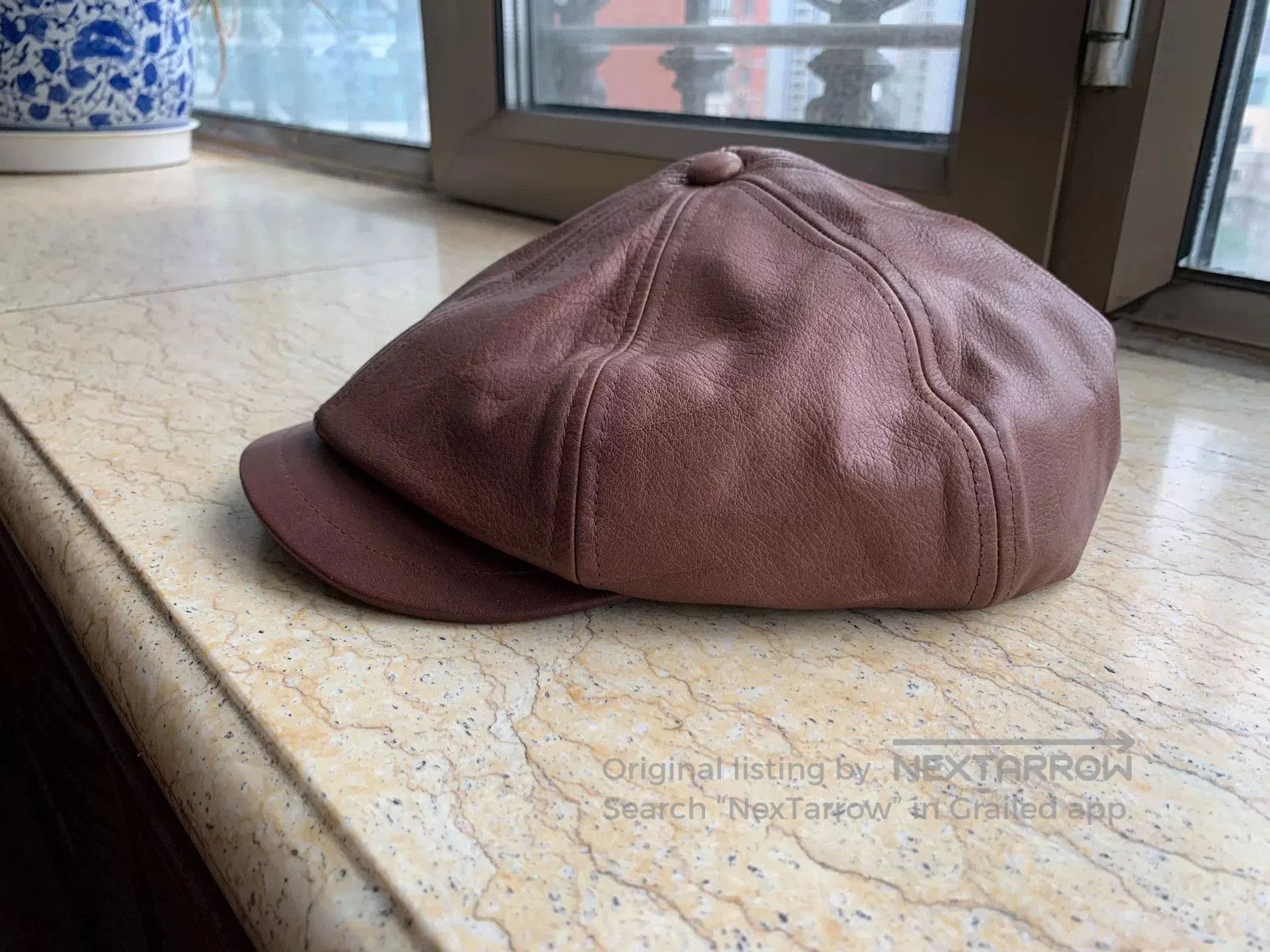 Japanese Brand Brown Leather Newsboy Cap. Size ONE SIZE - 1 Thumbnail