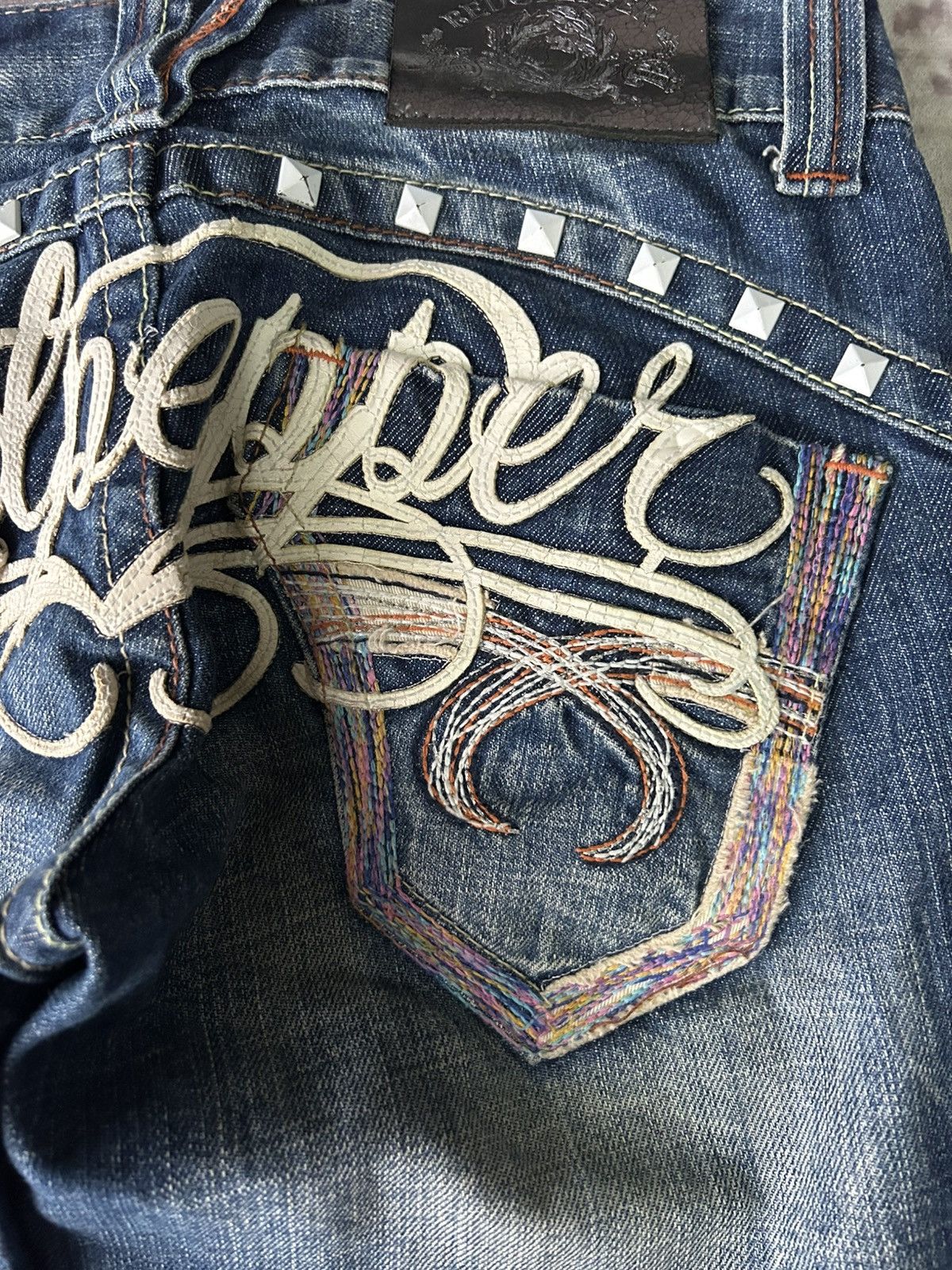 Ed Hardy Y2K Red Pepper Washed Flared Jeans Size 28" / US 6 / IT 42 - 6 Thumbnail