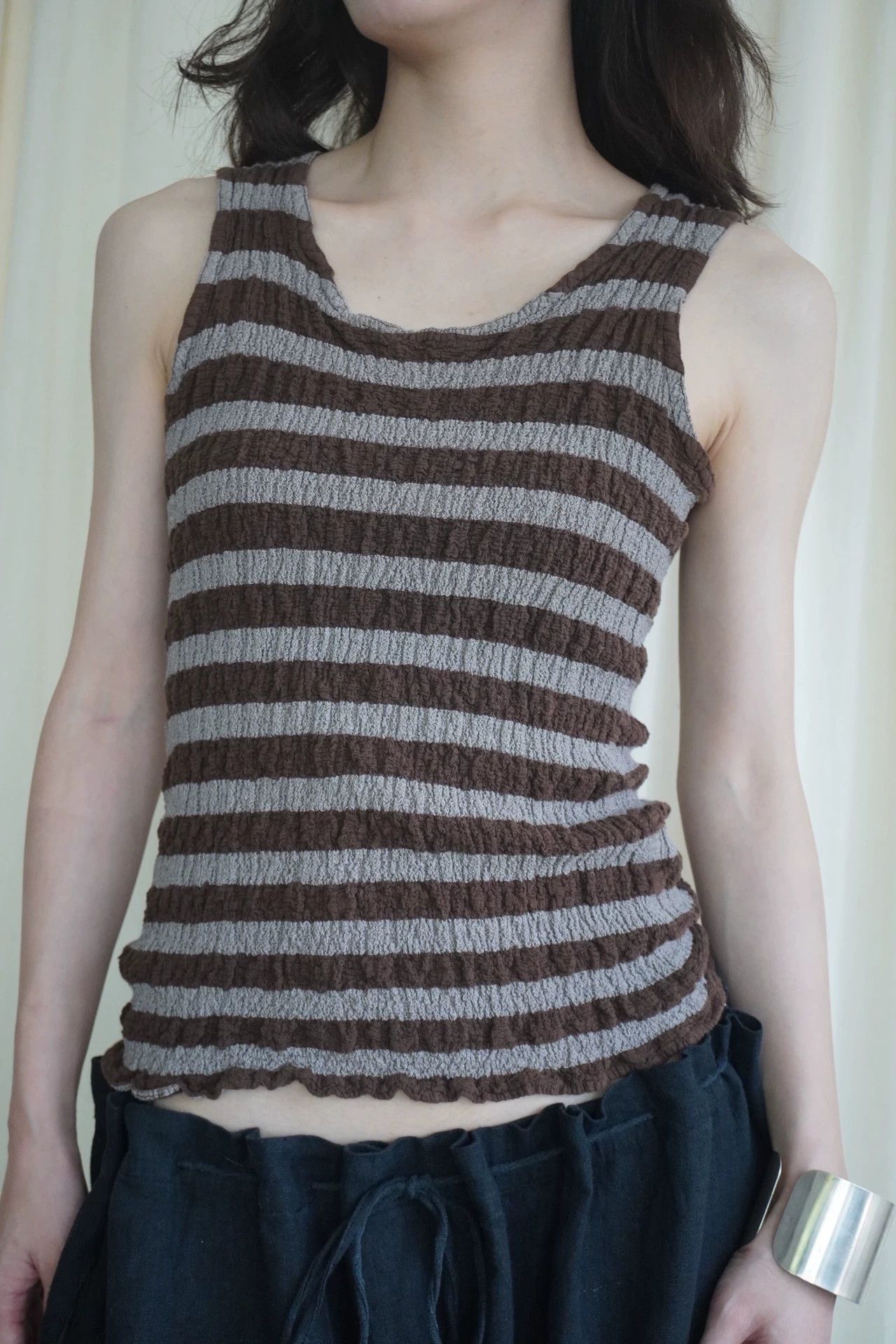 Issey Miyake Issey Miyake me 2000s Pleated Gray-Brown Striped Vest Size ONE SIZE - 4 Thumbnail