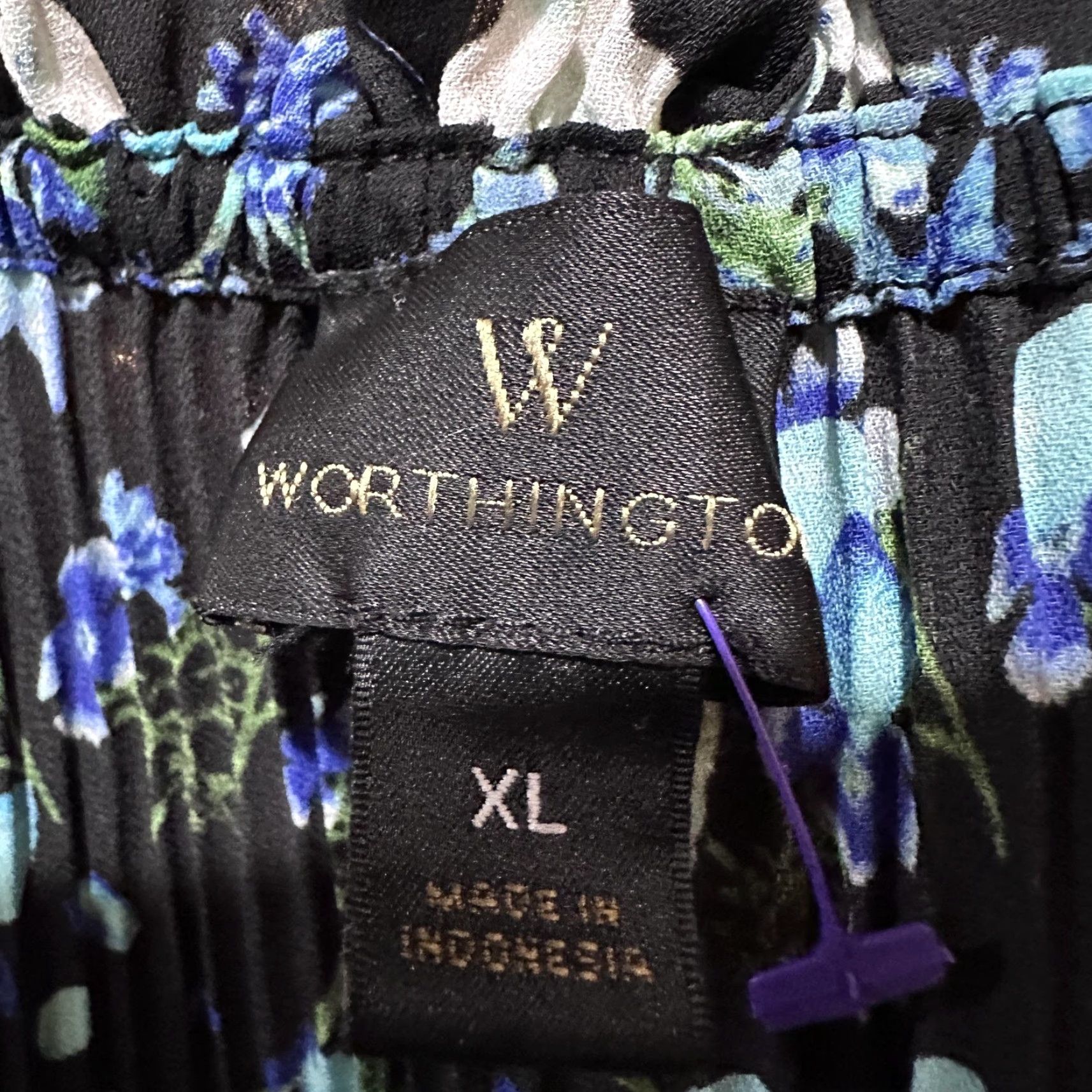 Worthington Worthington Blouse Women XL Black Blue Floral Pleated Smocked Peasant Top Boho Size XL / US 12-14 / IT 48-50 - 5 Thumbnail