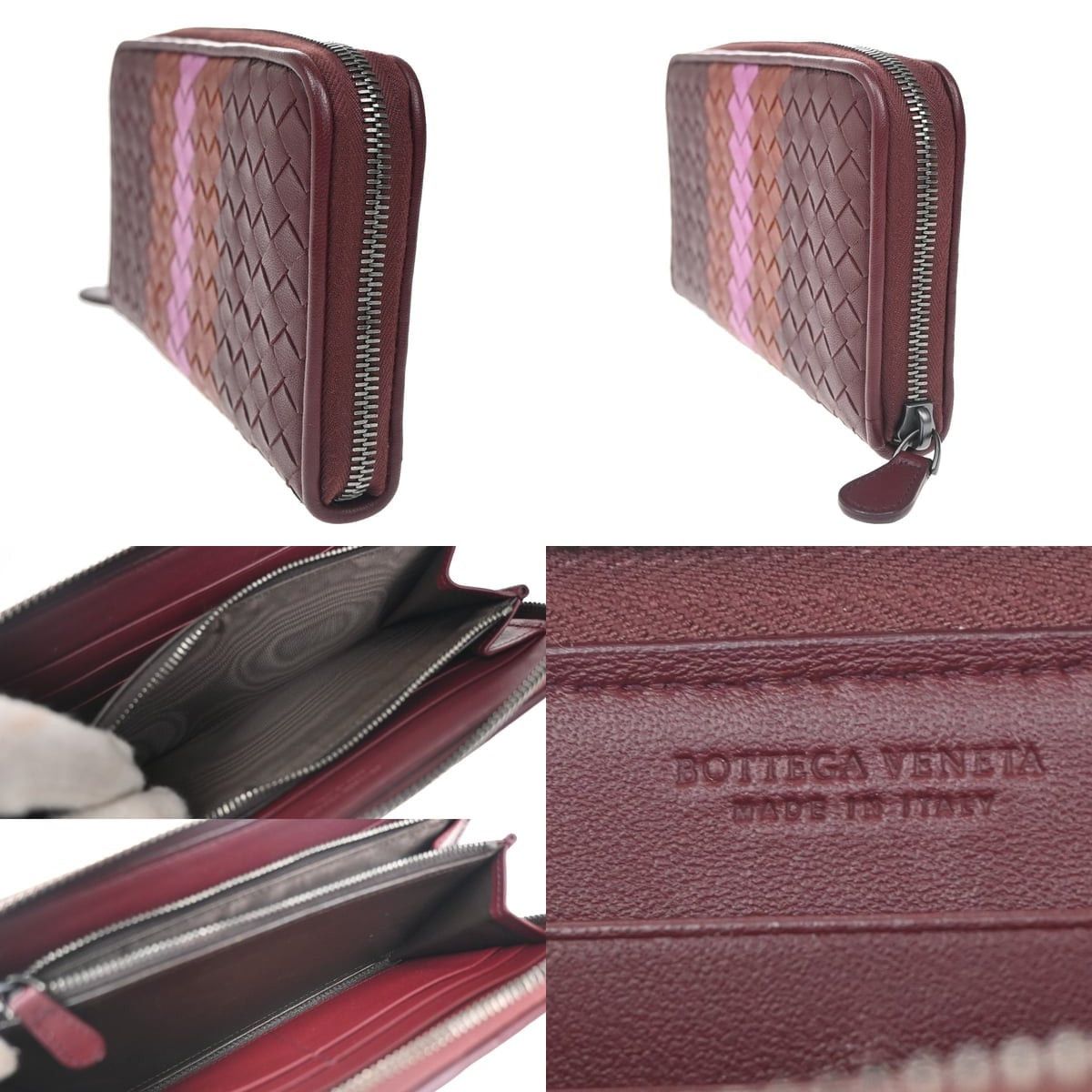 Bottega Veneta Bottega Veneta Intrecciato Long Zip Leather Wallet Burgundy Size ONE SIZE - 3 Thumbnail