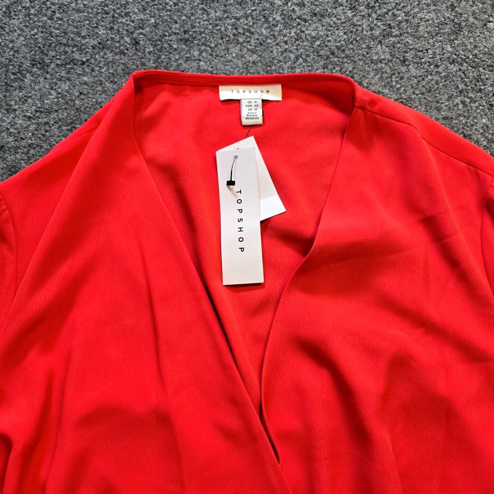 Topshop TopShop Top Womens Size 12 Red Wrap Front V Neck Long Sleeve Blouse Casual Career Shirt Woman Regular Fit Size XL / US 12-14 / IT 48-50 - 2 Thumbnail
