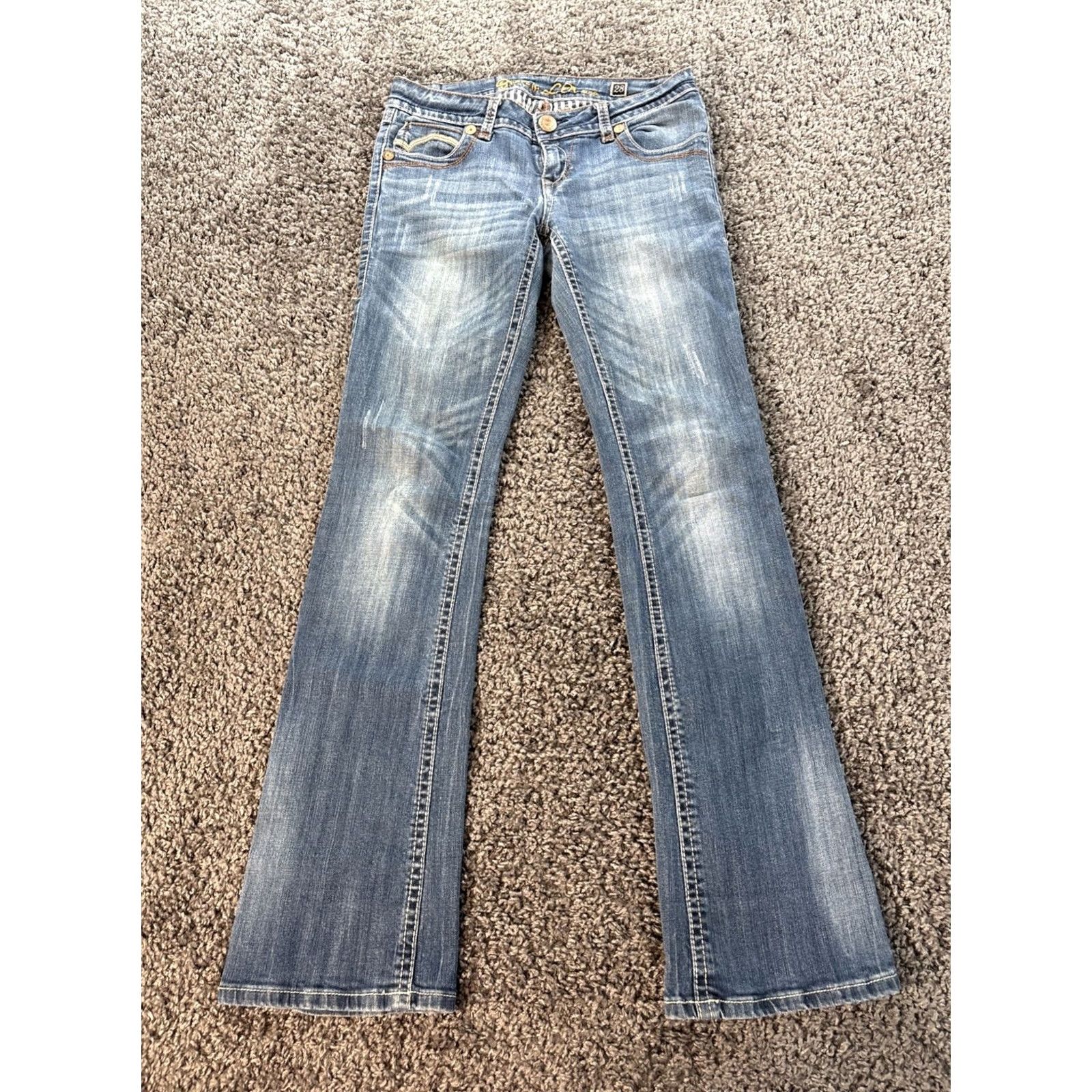 Grace in LA Grace in LA Jeans Bootcut Women's 28x32 Denim Low Rise Embroidered Rhinestone Studded Biker Rock denim blue Regular Girls? Size 28" / US 6 / IT 42 - 3 Thumbnail