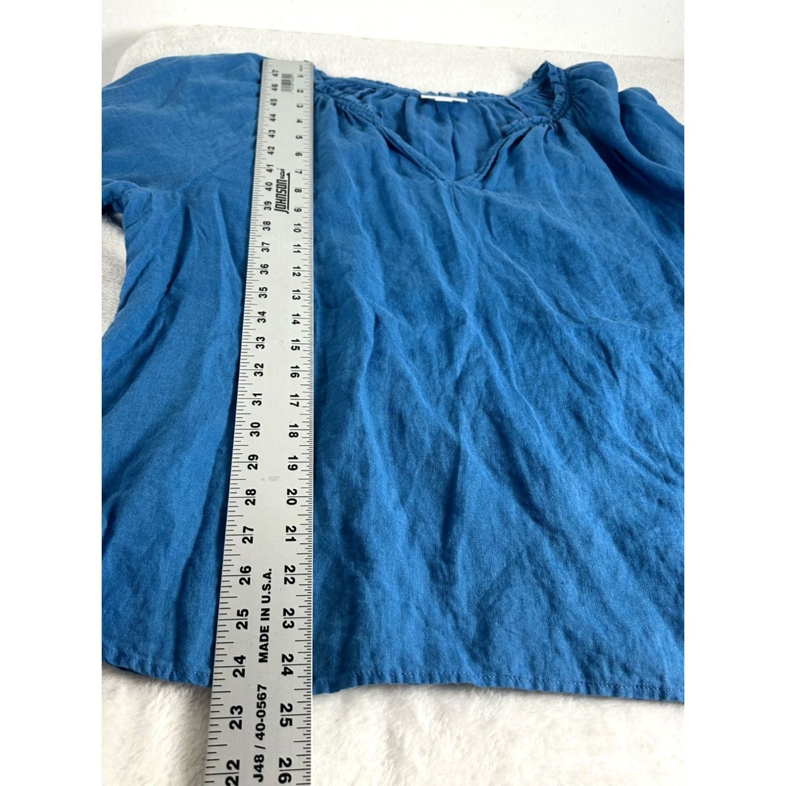 J. Jill J. Jill Love Linen Womens V-Neck Ruffle Trim 3/4 Sleeve Top Blouse Medium Blue Size M / US 6-8 / IT 42-44 - 7 Thumbnail