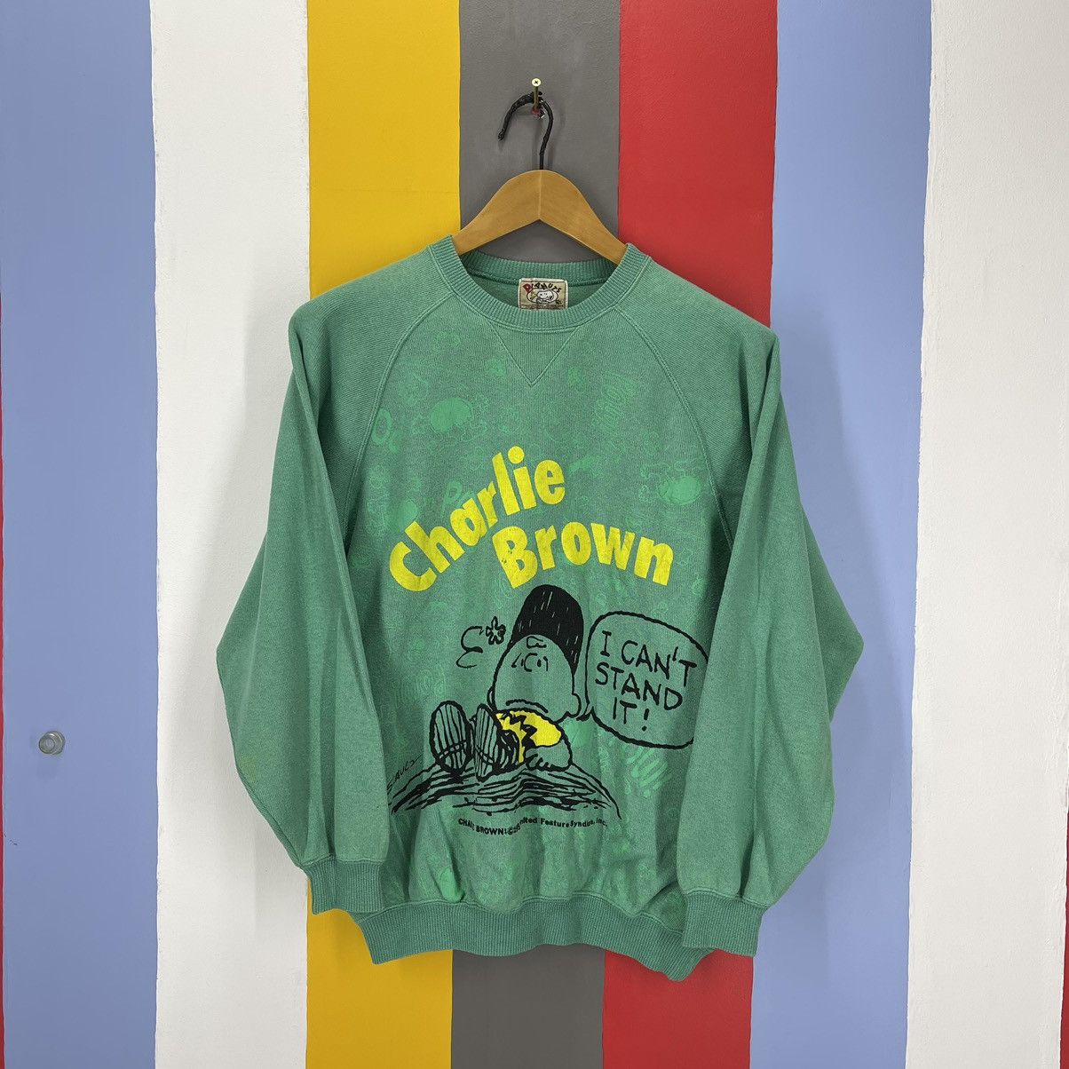 image of Cartoon Network x Peanuts Vintage Charlie Brown Crew Neck Sweatshirt 1422/ax in Green (Size Medium)