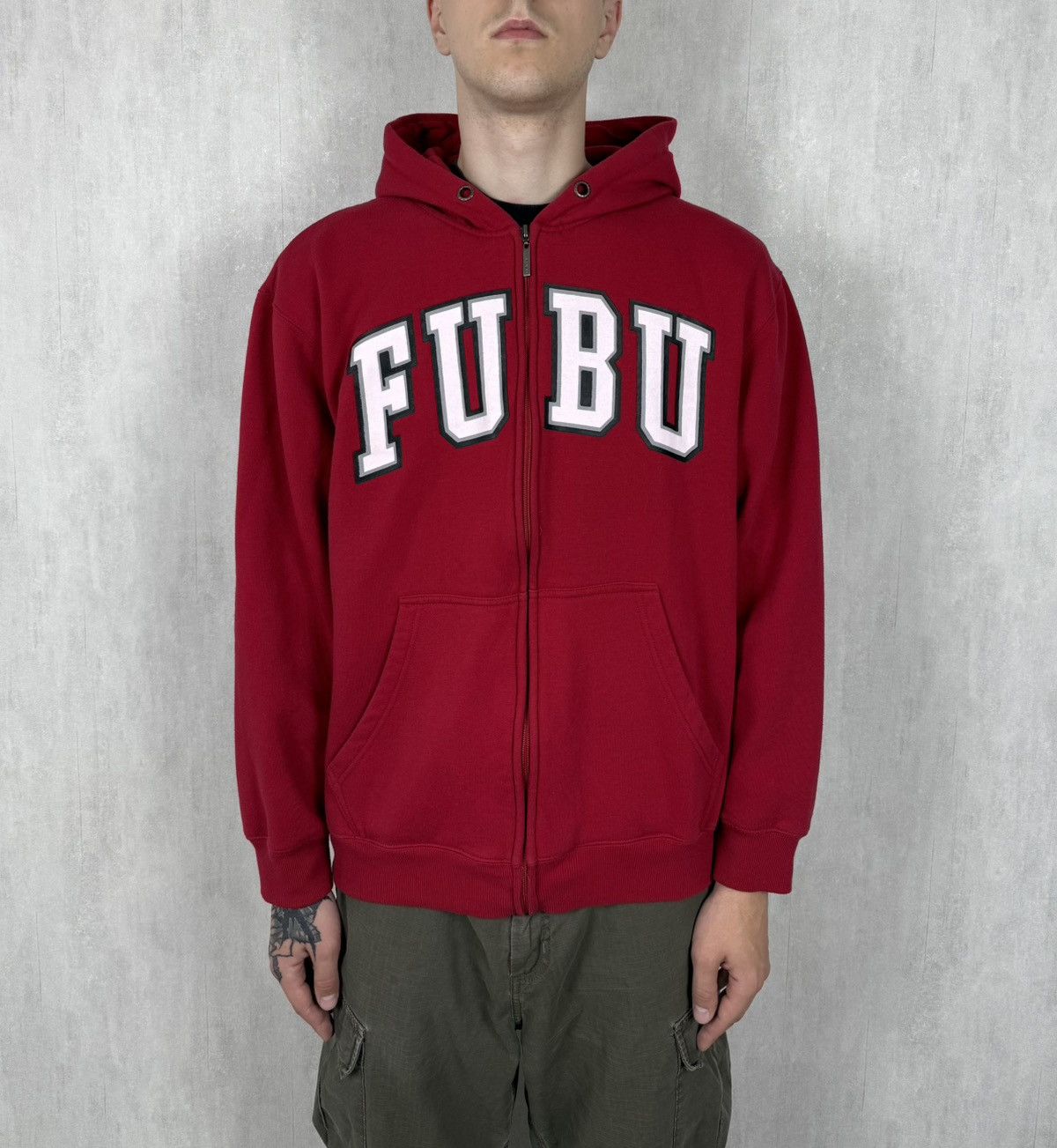 Fubu × Vintage Vintage Fubu Red Zip Up Hoodie Size L-XL Size US L / EU 52-54 / 3 - 1 Thumbnail