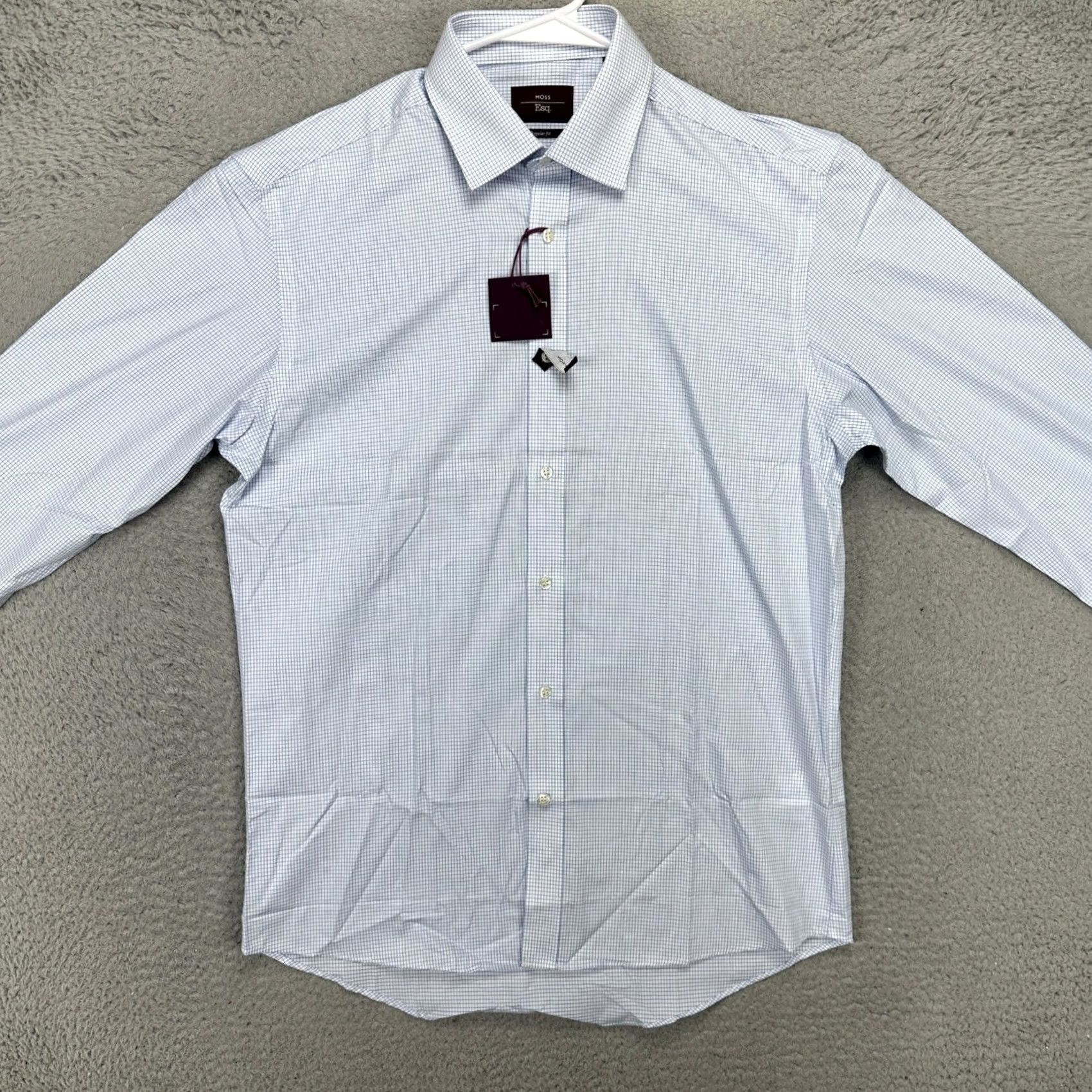 Vintage Esq Dress Shirt Men 15.5-39 Blue White Grid Check Regular Fit Button Up Shirts Mens Regular Fit Silk Cotton Blend N/A Size 42R - 3 Thumbnail