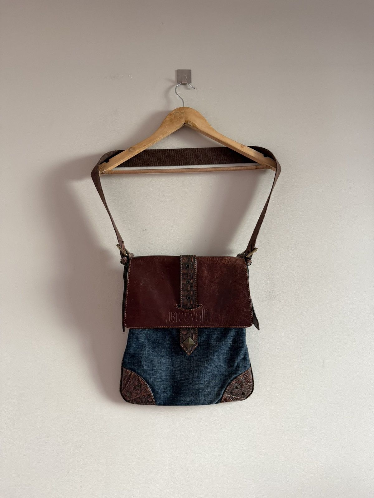 Just Cavalli Just Cavalli Leather Denim Shoulder Bag Y2K Size ONE SIZE - 1 Thumbnail