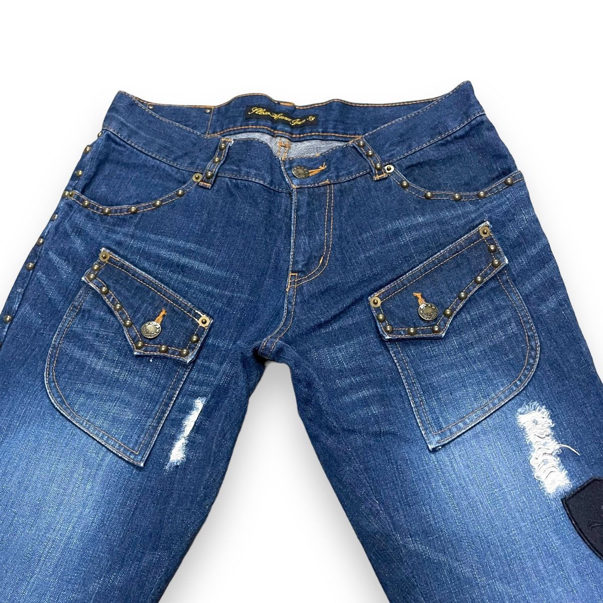 If Six Was Nine × Japanese Brand × Le Grande Bleu (L.G.B.) 🇯🇵 SUPER FLARE FLOW HAND JAM LOW RISE DENIM PANTS Size US 30 / EU 46 - 6 Thumbnail