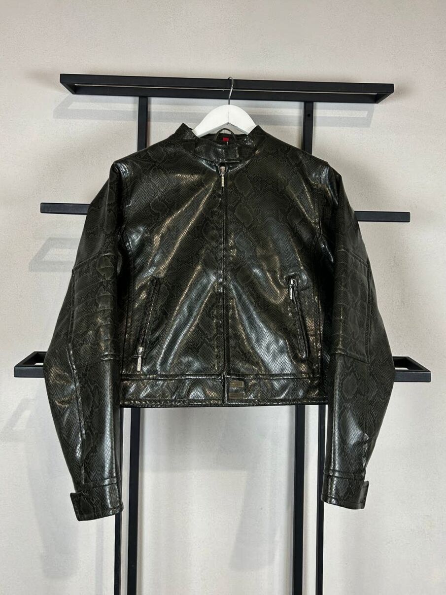 Japanese Brand Black Leather Jacket Snake Print Cropped Biker Y2K Grunge Size US S / EU 44-46 / 1 - 2 Thumbnail